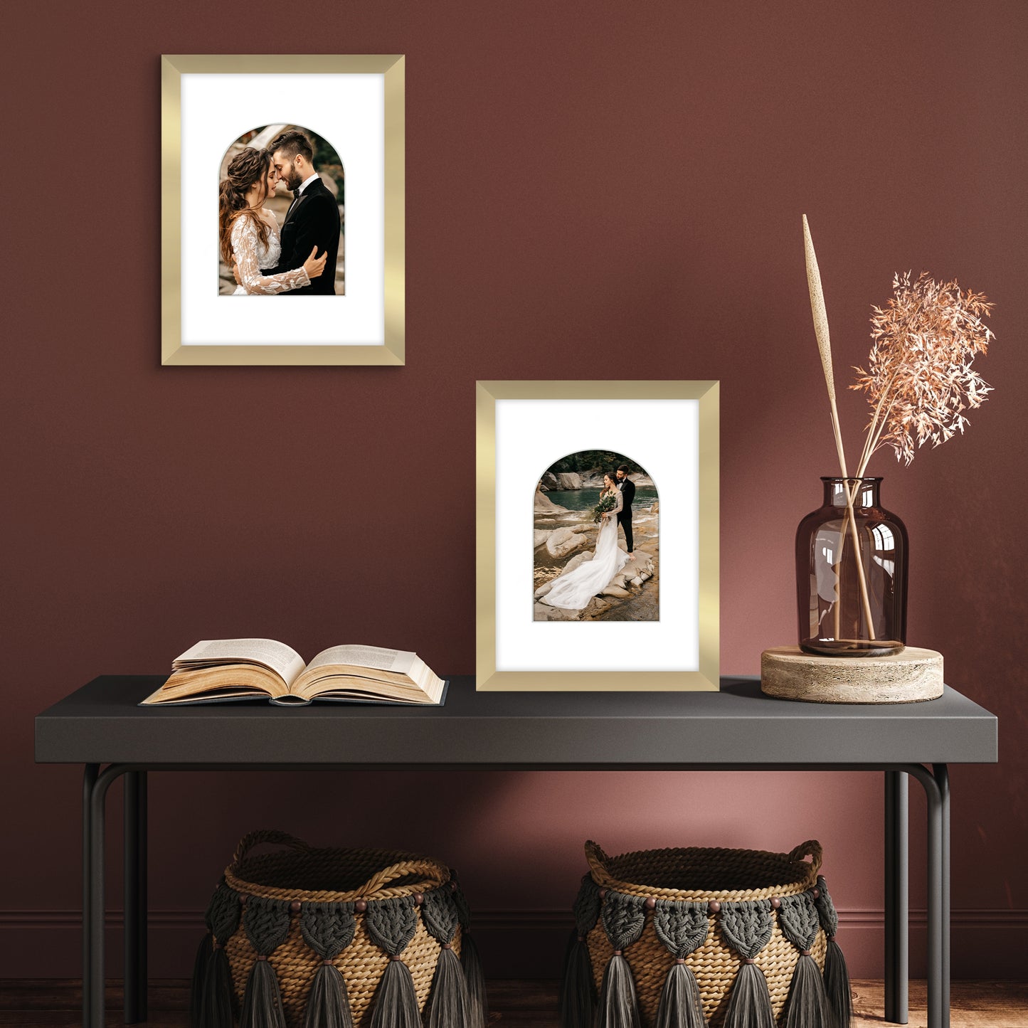 Picture Frame With Arch Mat - Engineered Wood Photo Frame with Shatter-Resistant Glass Cover