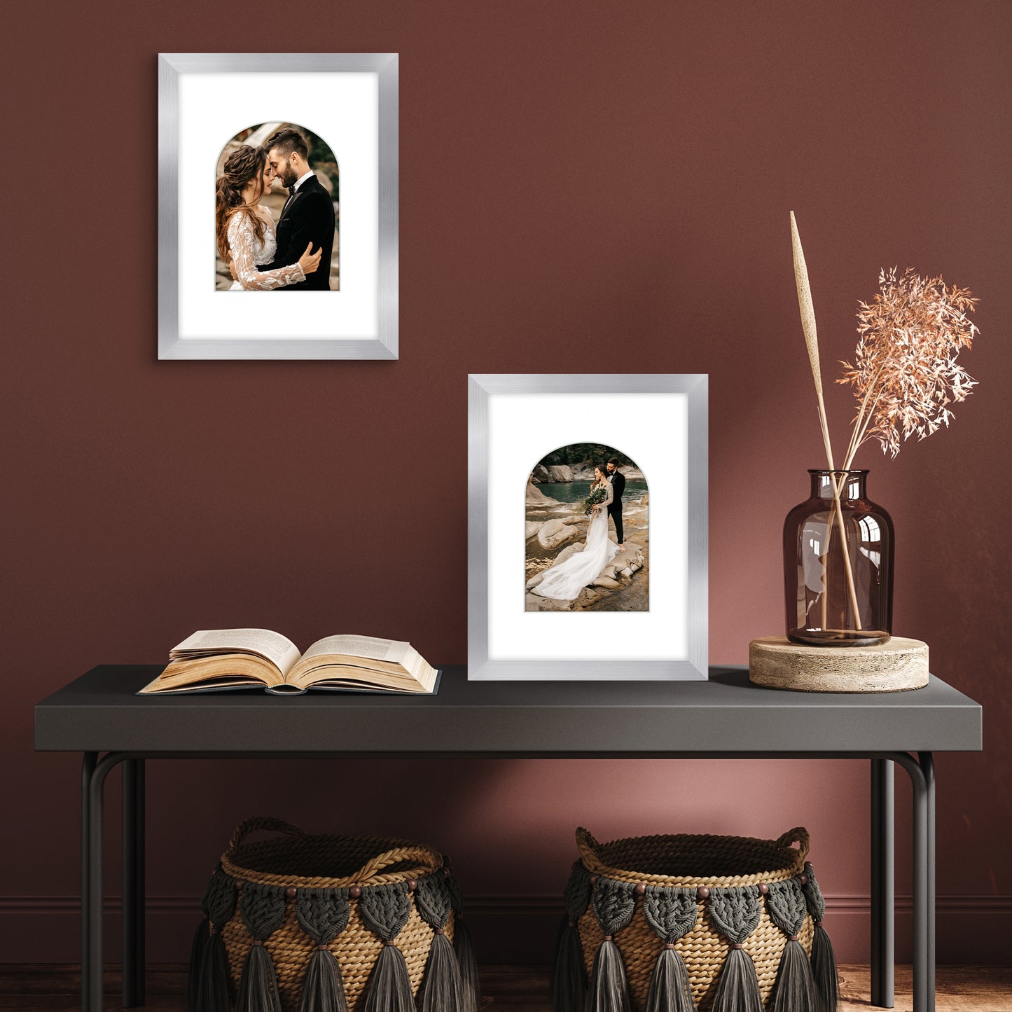 Picture Frame With Arch Mat - Engineered Wood Photo Frame with Shatter-Resistant Glass Cover