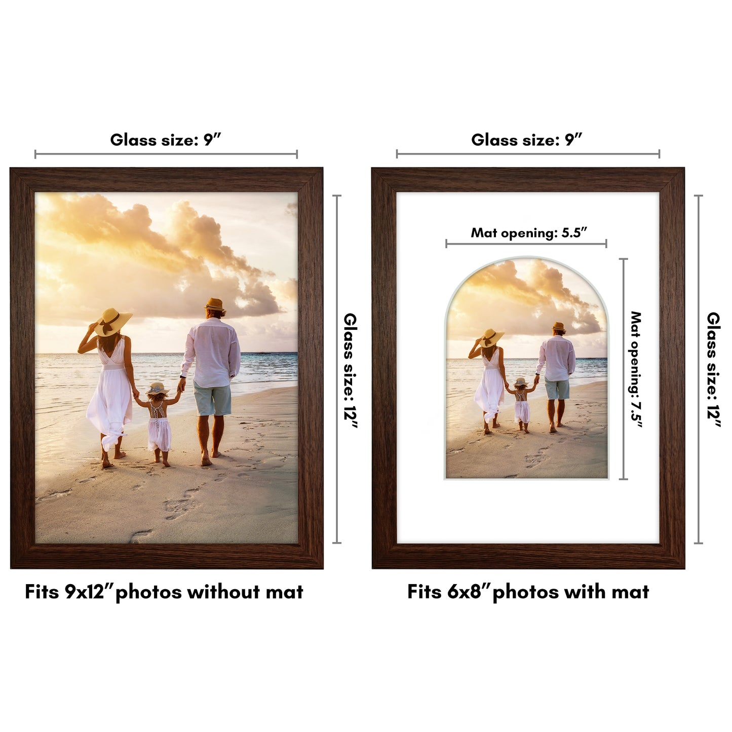 Picture Frame With Arch Mat - Engineered Wood Photo Frame with Shatter-Resistant Glass Cover