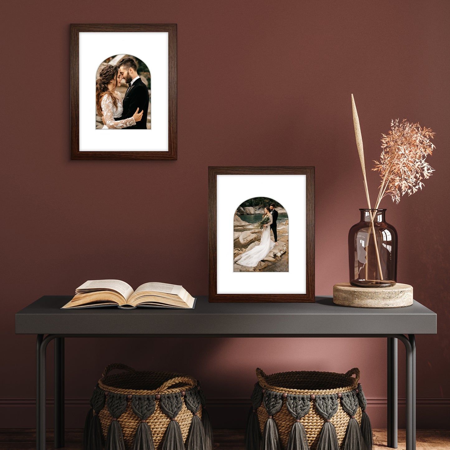 Picture Frame With Arch Mat - Engineered Wood Photo Frame with Shatter-Resistant Glass Cover