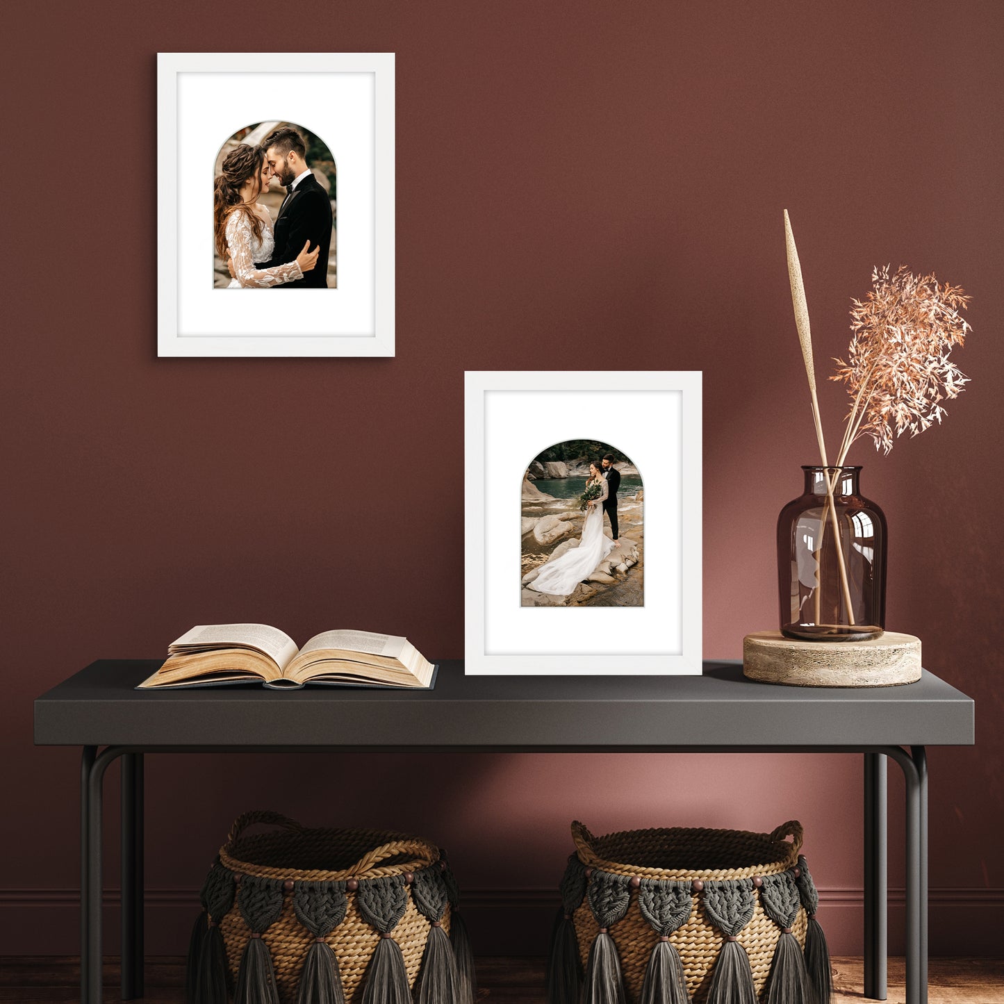 Picture Frame With Arch Mat - Engineered Wood Photo Frame with Shatter-Resistant Glass Cover