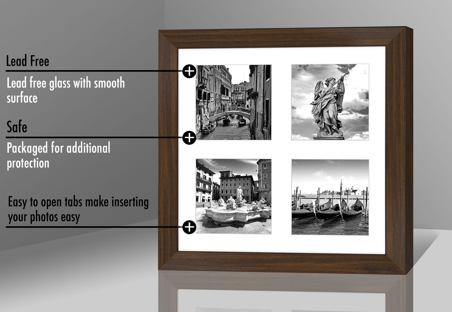 4-Photo Collage Picture Frame for 4x6 or 4x4 | Choose Size and Color