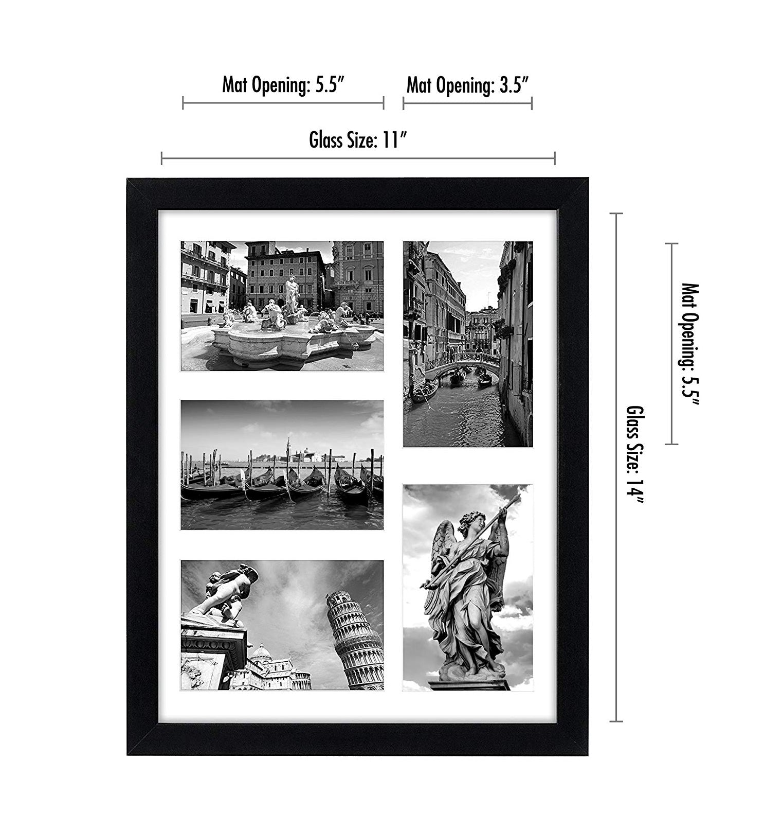 Collage Picture Frames 4x6 Frame with 5 openings, Black Wood