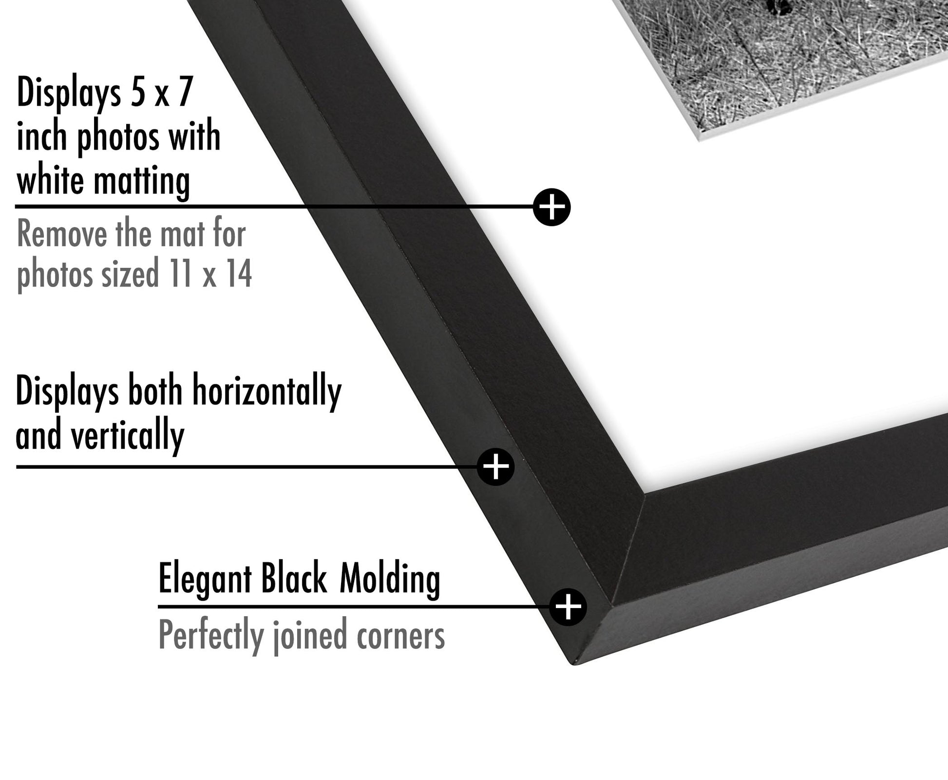 Black Picture Frame - Displays 5x7 Photos with Mat or 11x14 Photos Without Mat - Frame - Americanflat