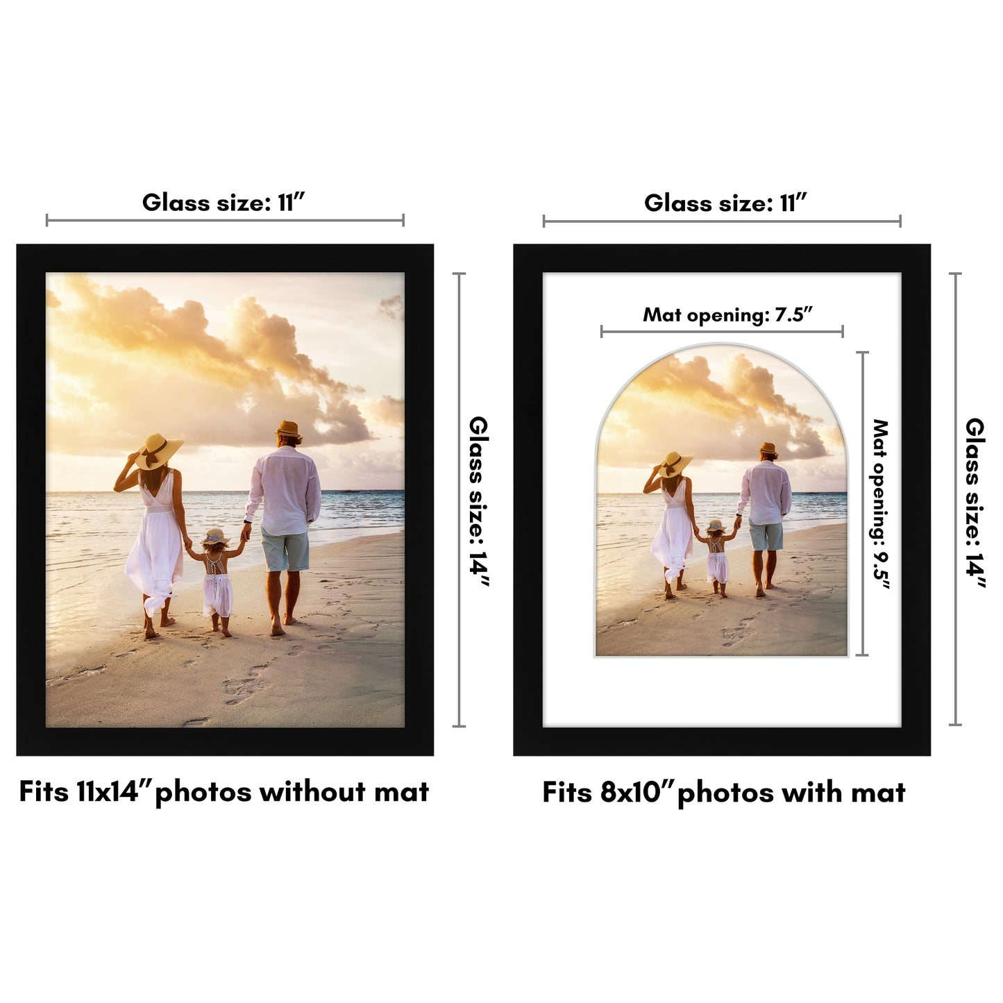 Picture Frame With Arch Mat - Engineered Wood Photo Frame with Shatter-Resistant Glass Cover