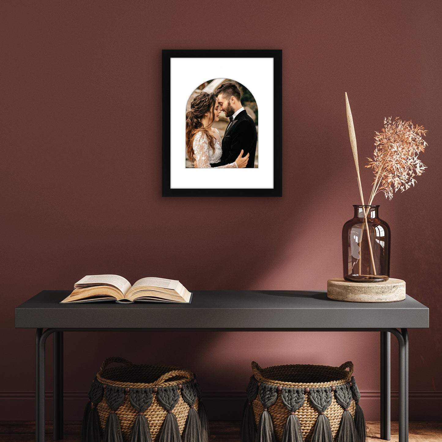 Picture Frame With Arch Mat - Engineered Wood Photo Frame with Shatter-Resistant Glass Cover