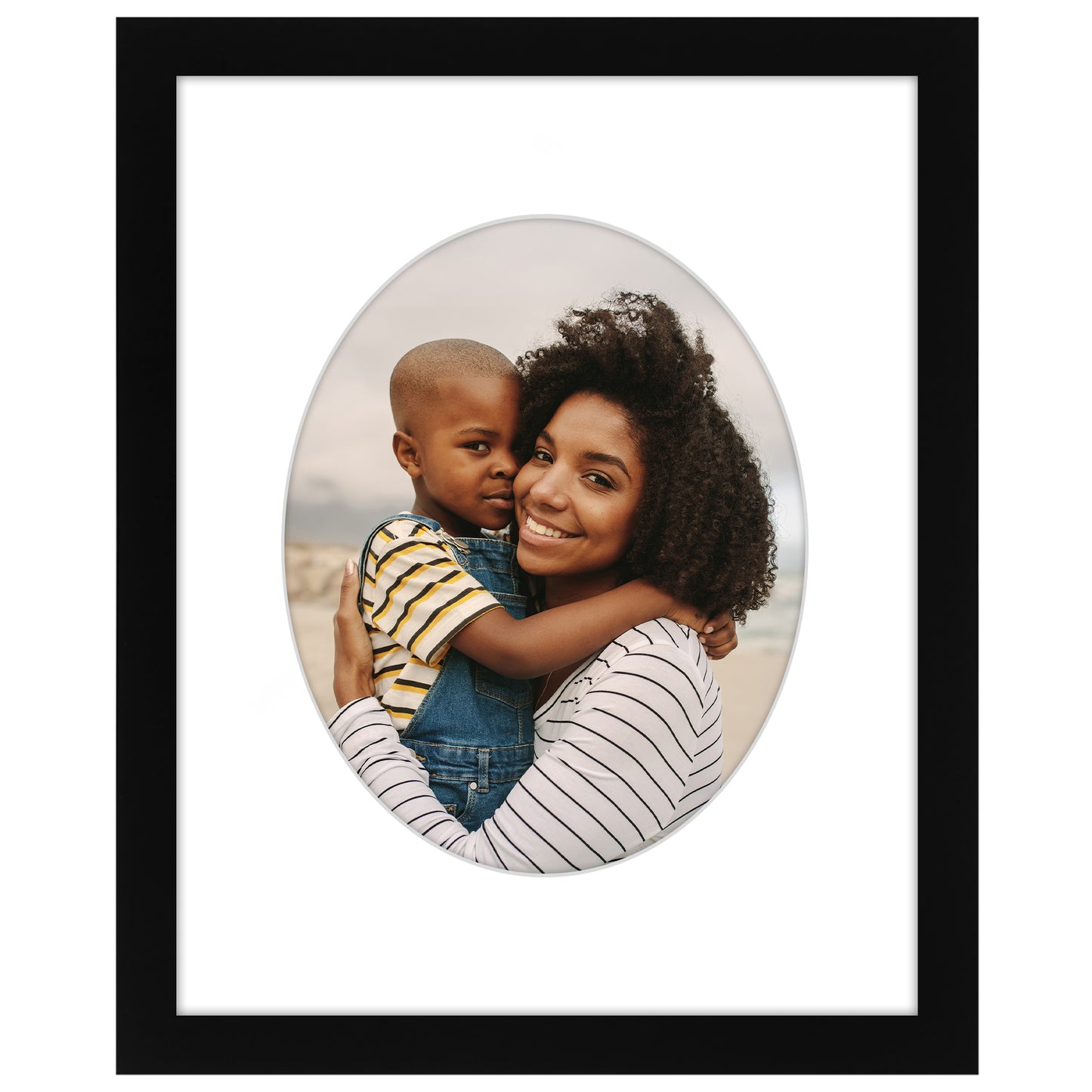 Picture Frame With Oval Mat - Engineered Wood Photo Frame with Shatter-Resistant Glass Cover