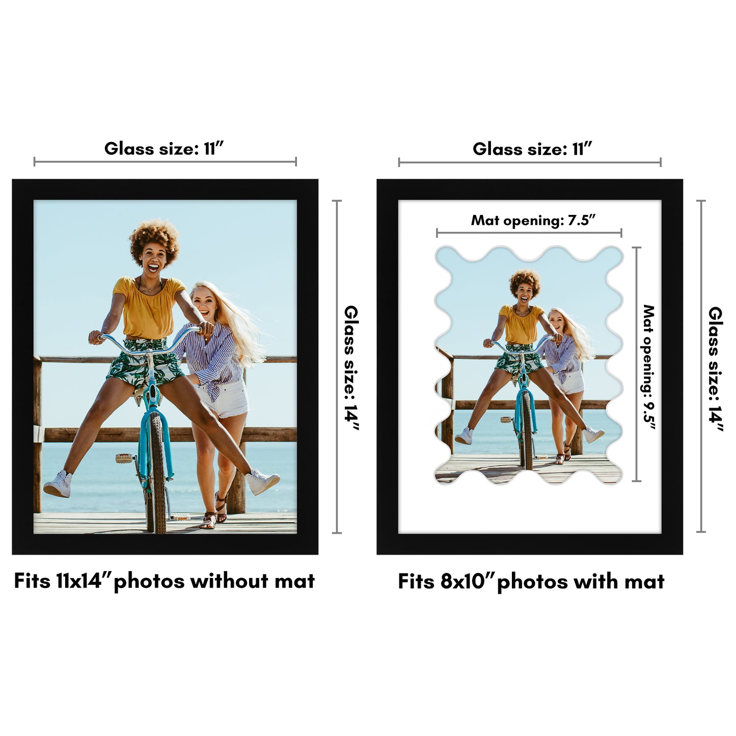 Picture Frame With Wavy Mat - Engineered Wood Photo Frame with Shatter-Resistant Glass Cover