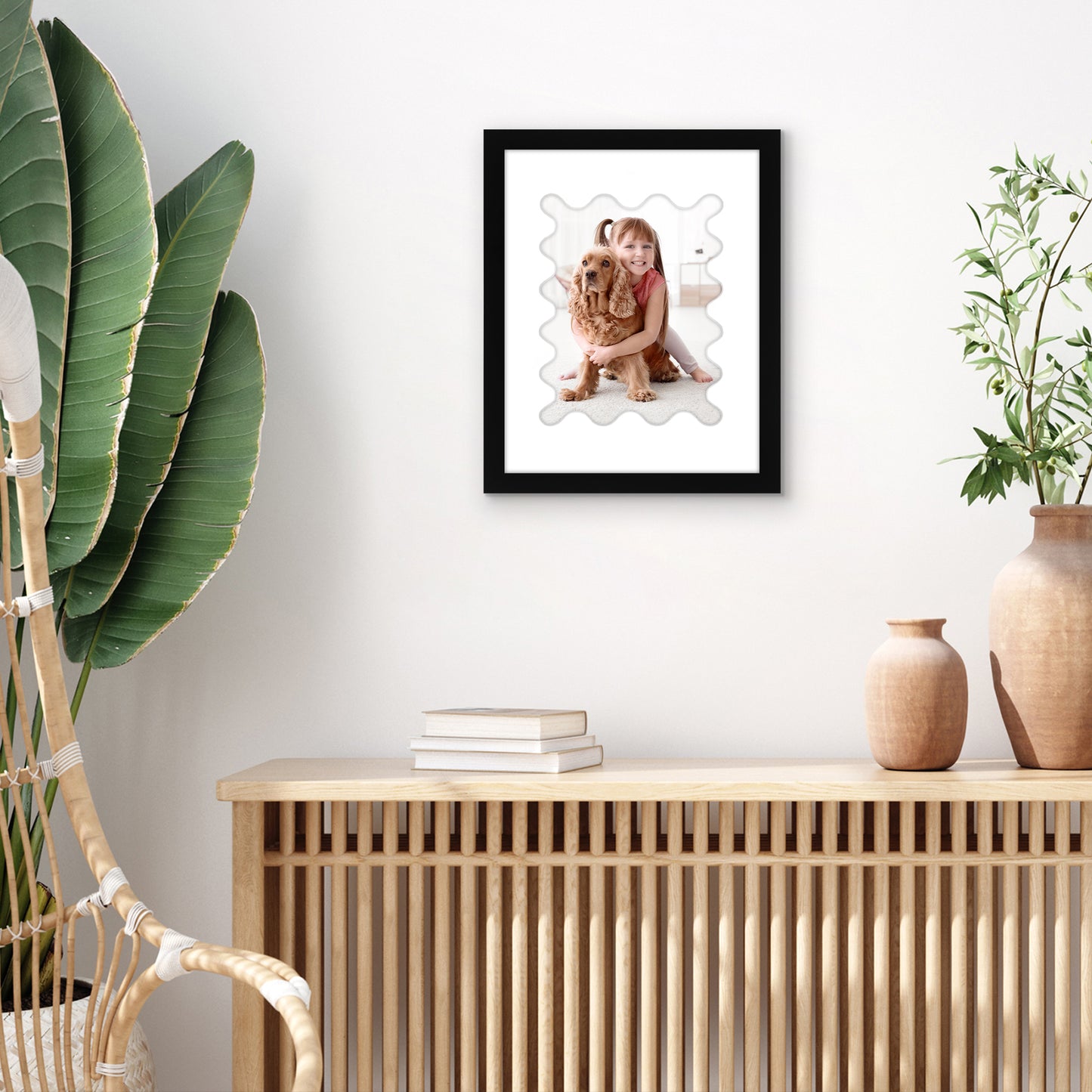 Picture Frame With Wavy Mat - Engineered Wood Photo Frame with Shatter-Resistant Glass Cover