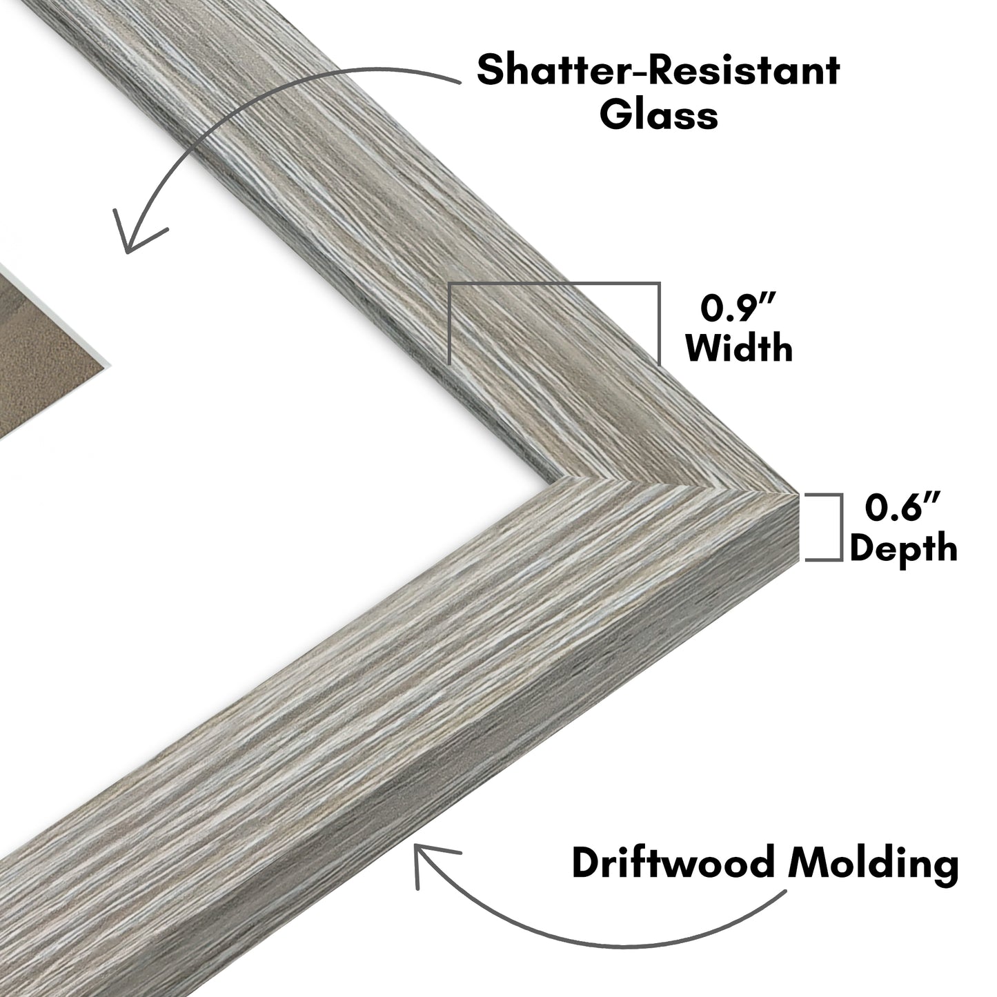 Picture Frame With Arch Mat - Engineered Wood Photo Frame with Shatter-Resistant Glass Cover