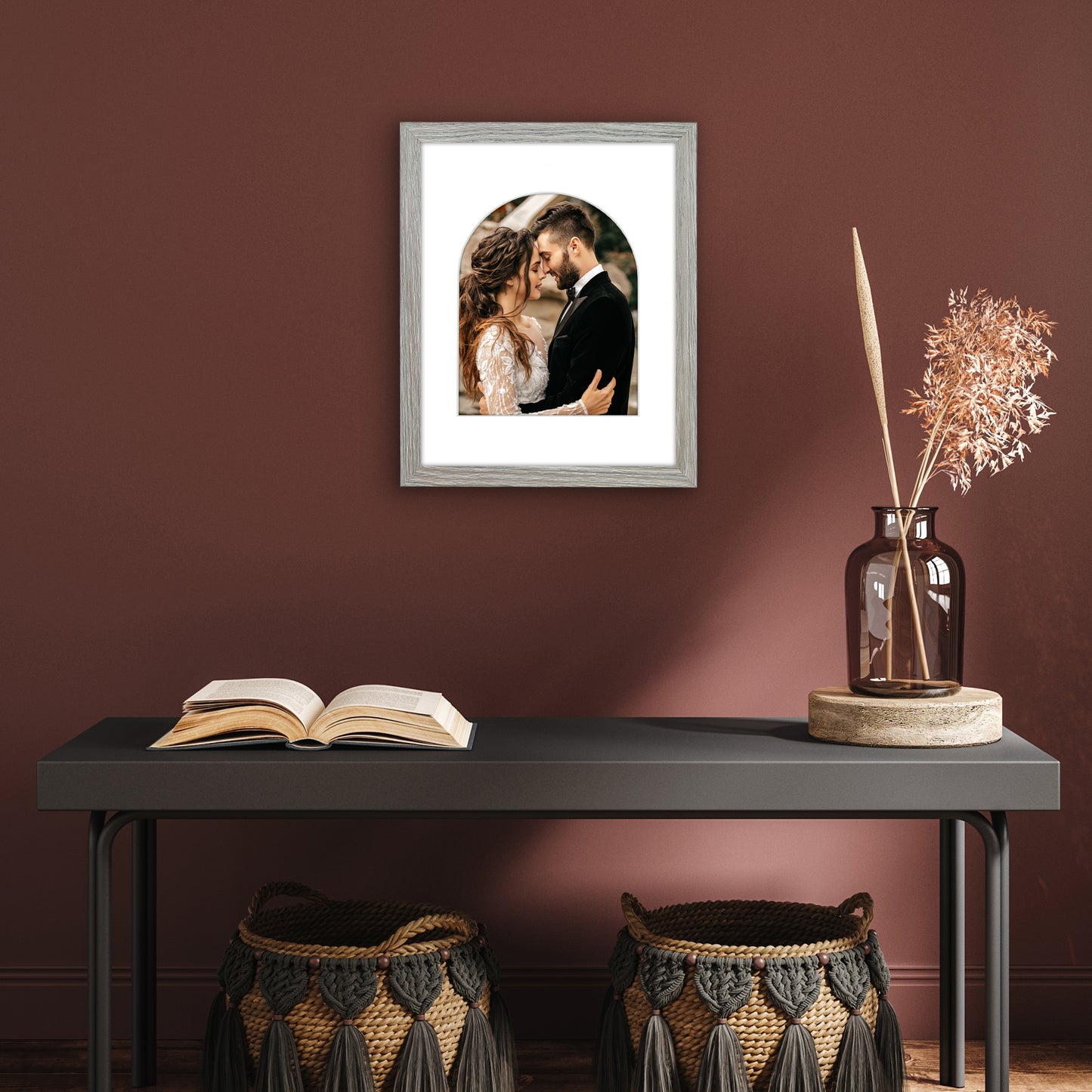 Picture Frame With Arch Mat - Engineered Wood Photo Frame with Shatter-Resistant Glass Cover