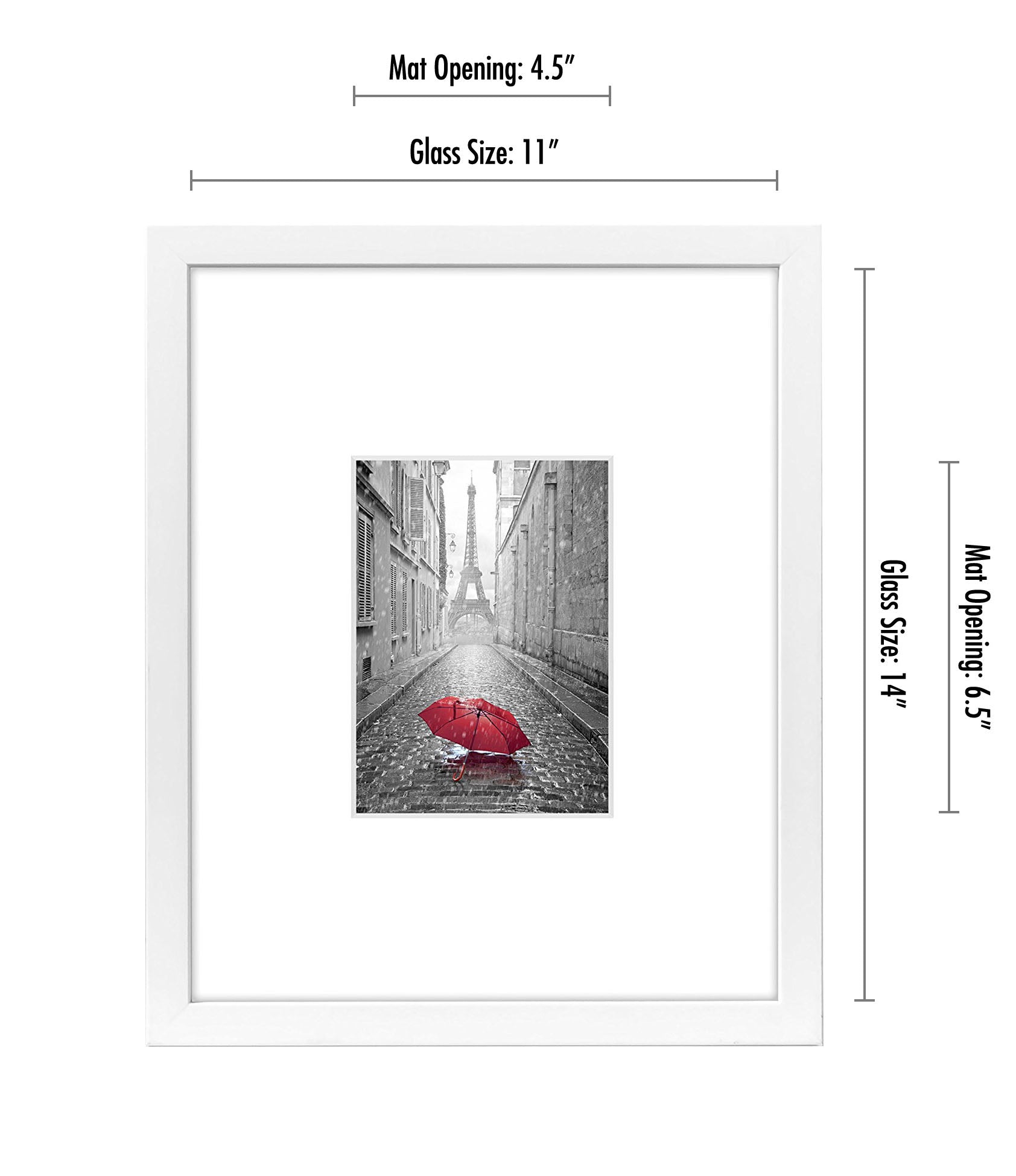 Picture Frame in White - Displays 5x7 With Mat and 11x14 Without Mat - Composite Wood with Shatter Resistant Glass - Horizontal and Vertical Formats for Wall - Frame - Americanflat