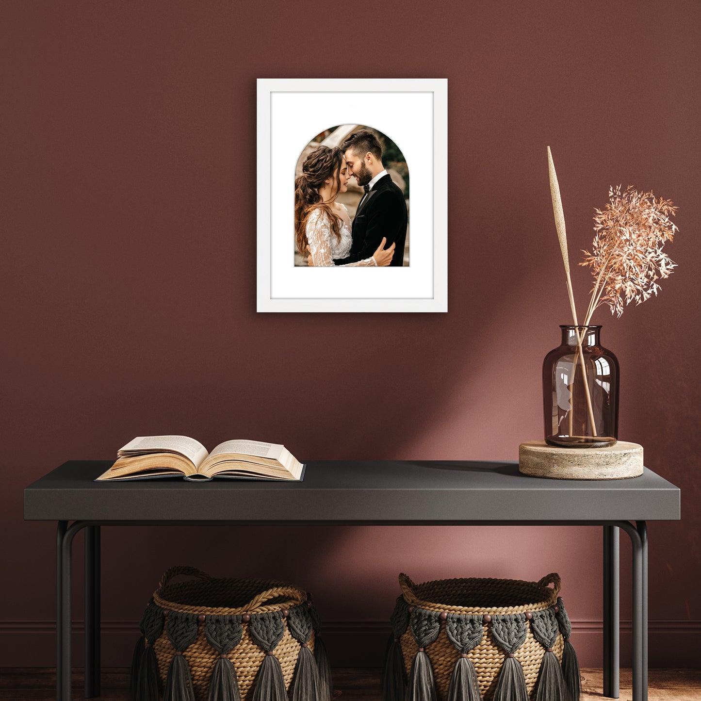 Picture Frame With Arch Mat - Engineered Wood Photo Frame with Shatter-Resistant Glass Cover