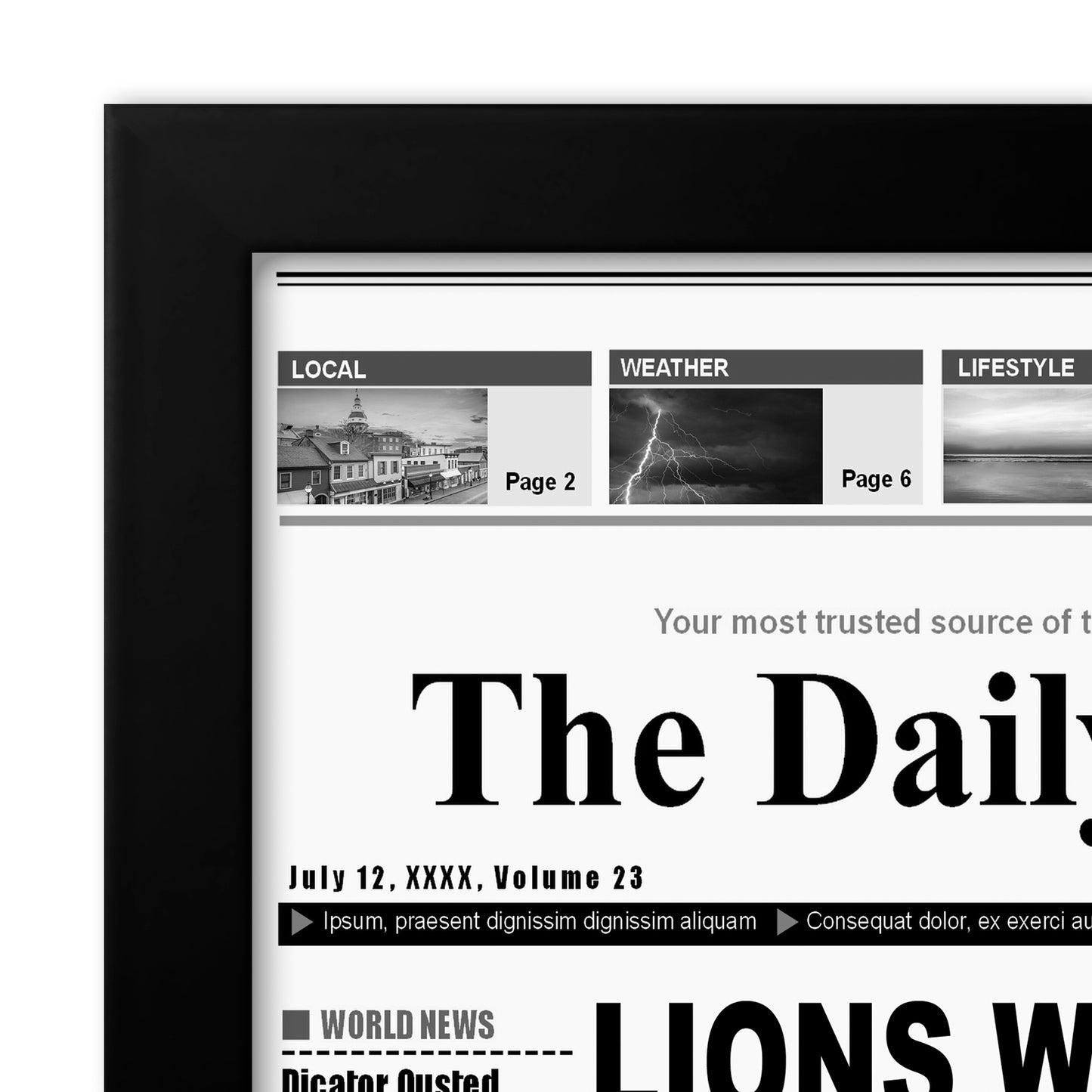 11x22 2 Pack Black - Assorted Media Article Cover Frame - Newspaper Picture Frame