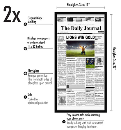 11x22 2 Pack Black - Assorted Media Article Cover Frame - Newspaper Picture Frame