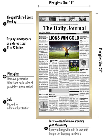 11x22 Gold - Assorted Media Article Cover Frame - Newspaper Picture Frame