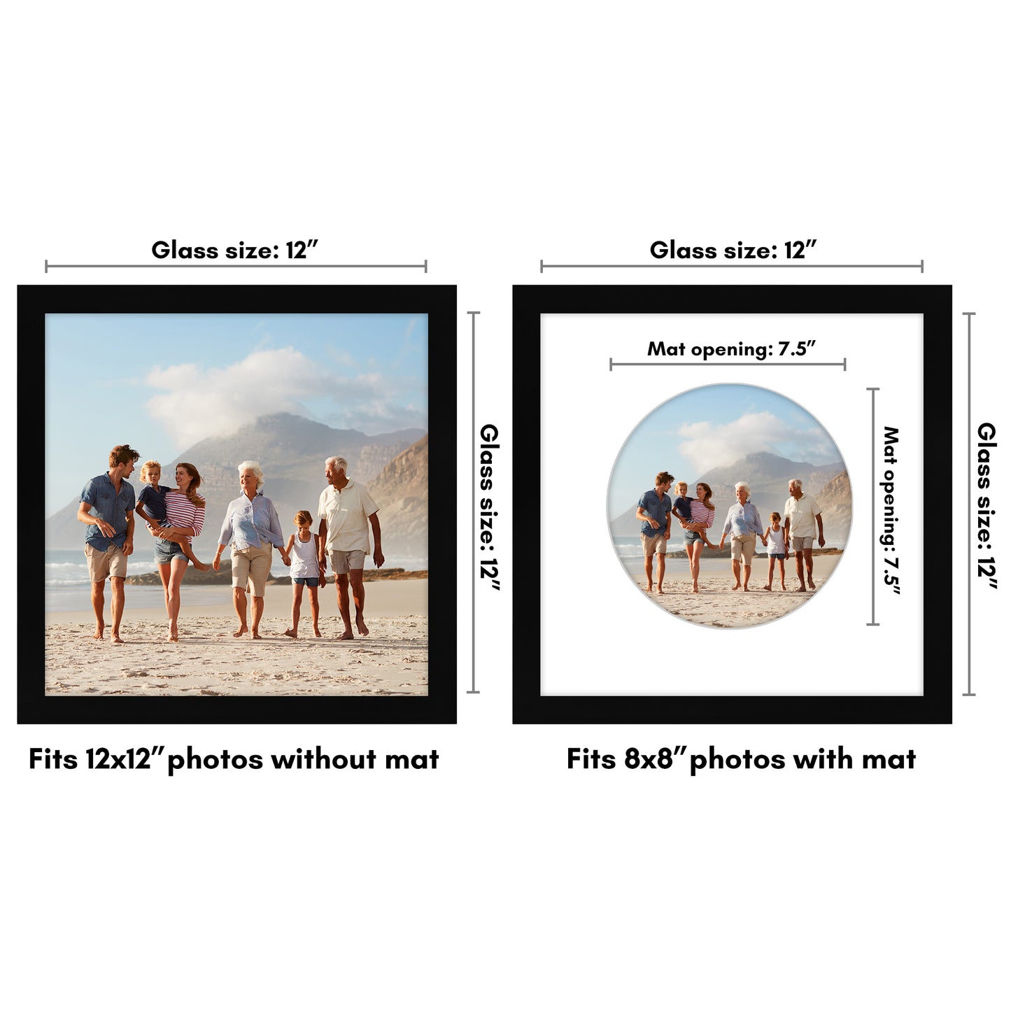 Picture Frame With Round Mat - Engineered Wood Photo Frame with Shatter-Resistant Glass Cover