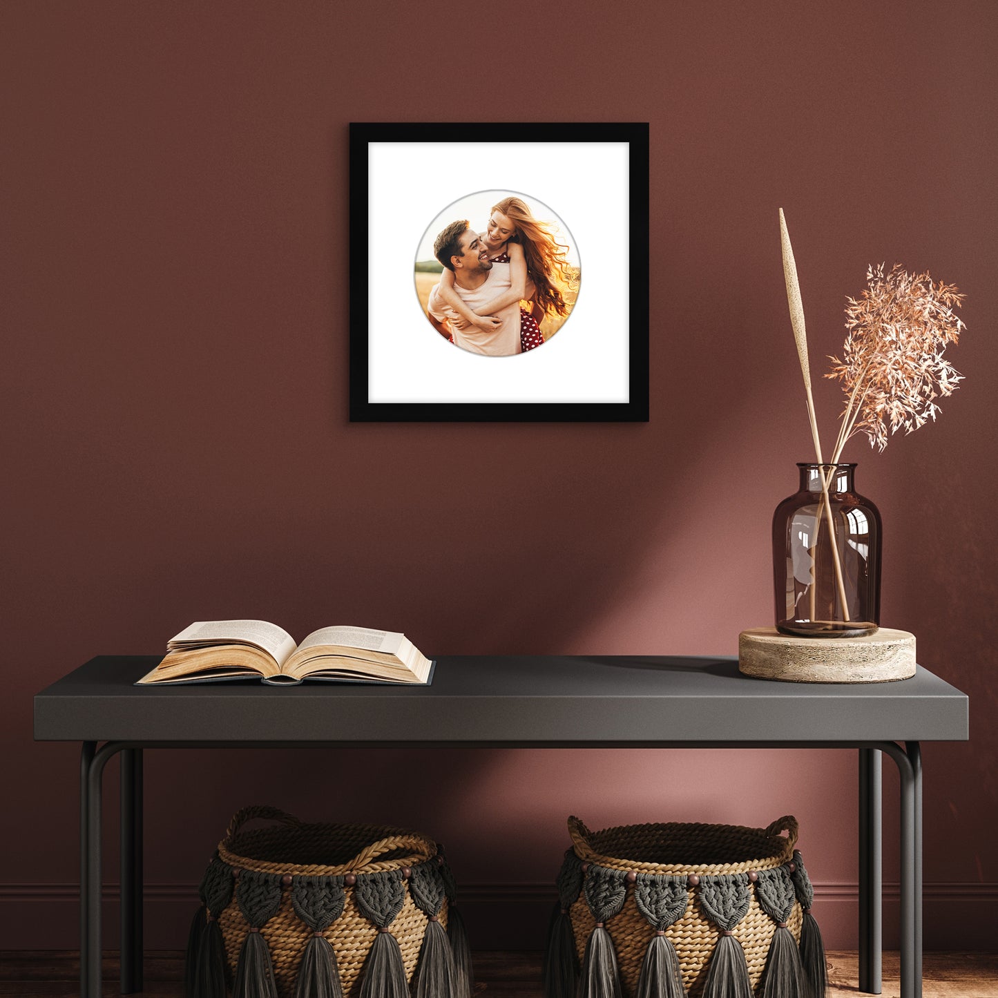 Picture Frame With Round Mat - Engineered Wood Photo Frame with Shatter-Resistant Glass Cover