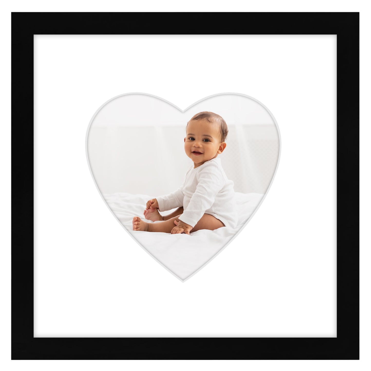 Picture Frame With Heart Shaped Mat -  Engineered Wood Photo Frame with Shatter-Resistant Glass Cover