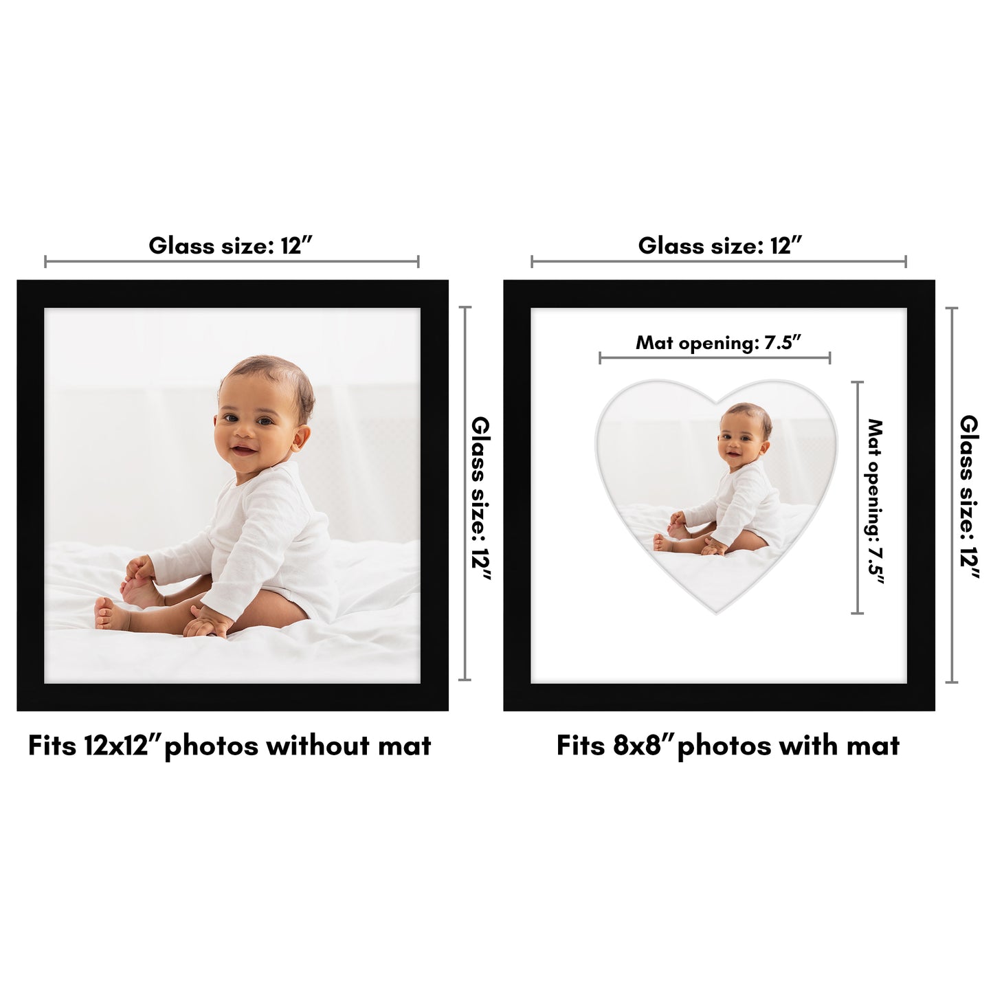 Picture Frame With Heart Shaped Mat -  Engineered Wood Photo Frame with Shatter-Resistant Glass Cover