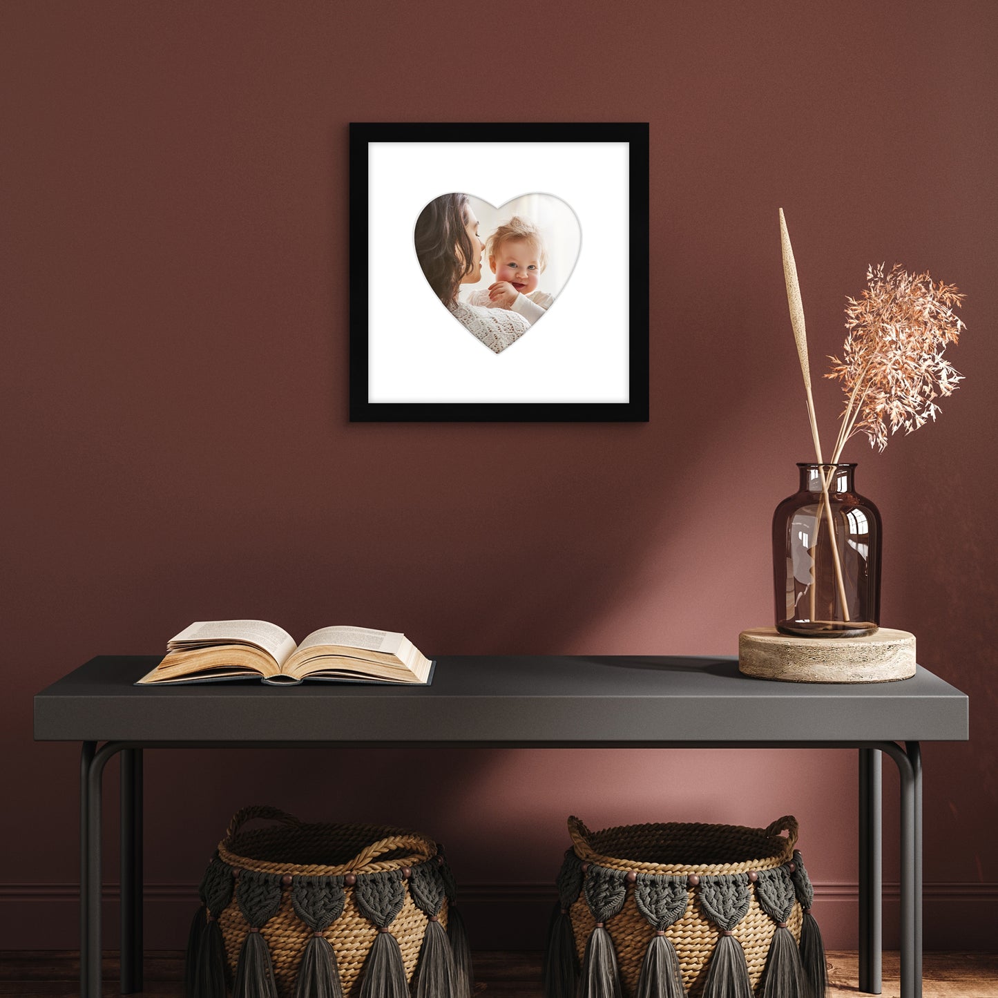 Picture Frame With Heart Shaped Mat -  Engineered Wood Photo Frame with Shatter-Resistant Glass Cover