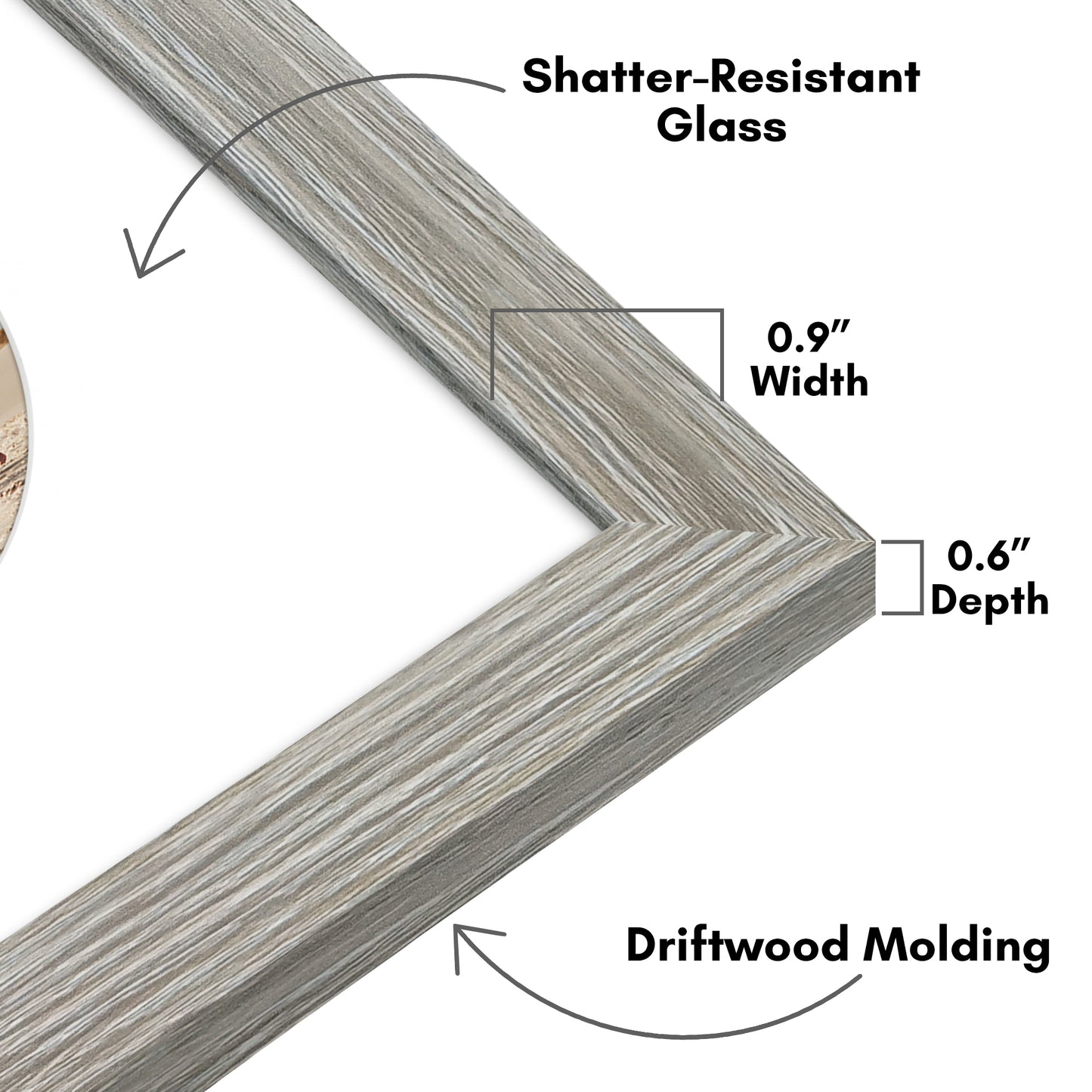 Picture Frame With Round Mat - Engineered Wood Photo Frame with Shatter-Resistant Glass Cover