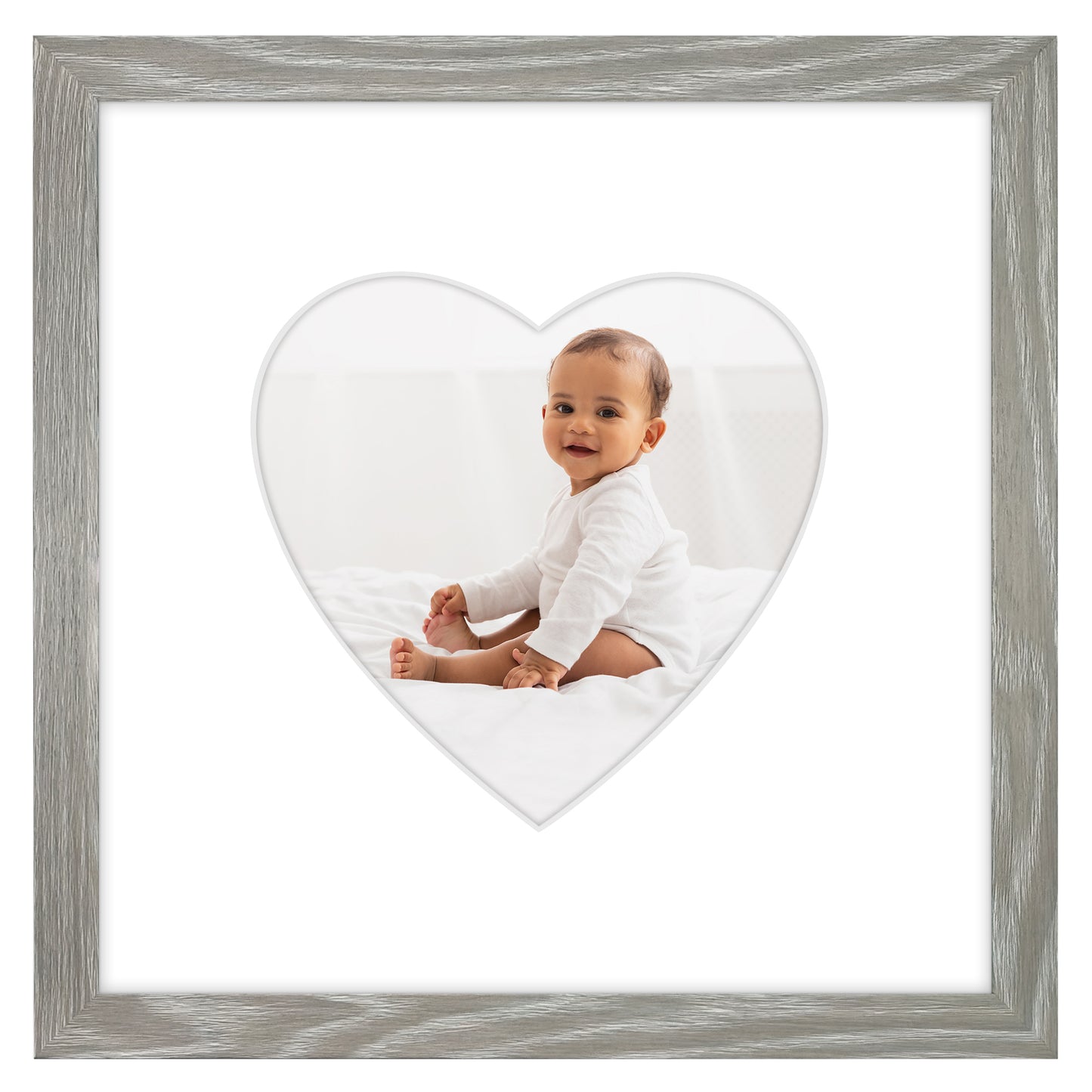 Picture Frame With Heart Shaped Mat -  Engineered Wood Photo Frame with Shatter-Resistant Glass Cover