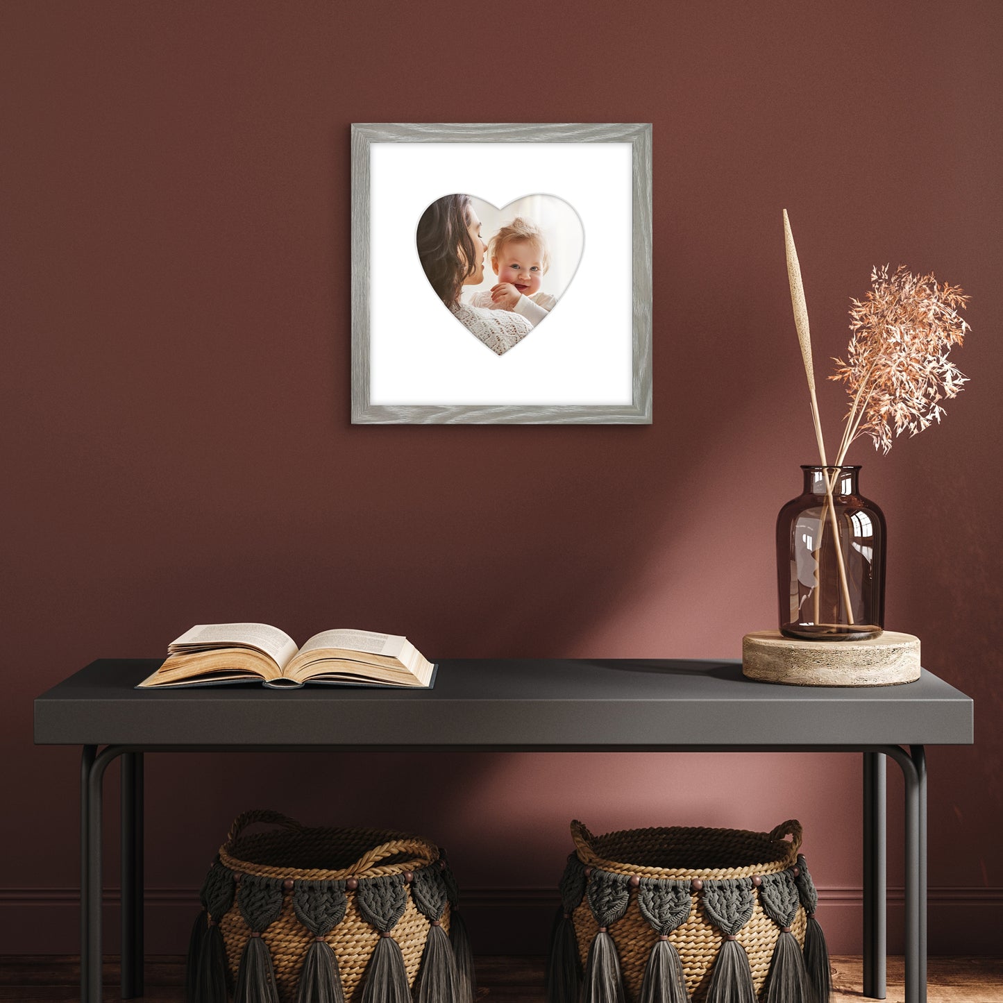 Picture Frame With Heart Shaped Mat -  Engineered Wood Photo Frame with Shatter-Resistant Glass Cover