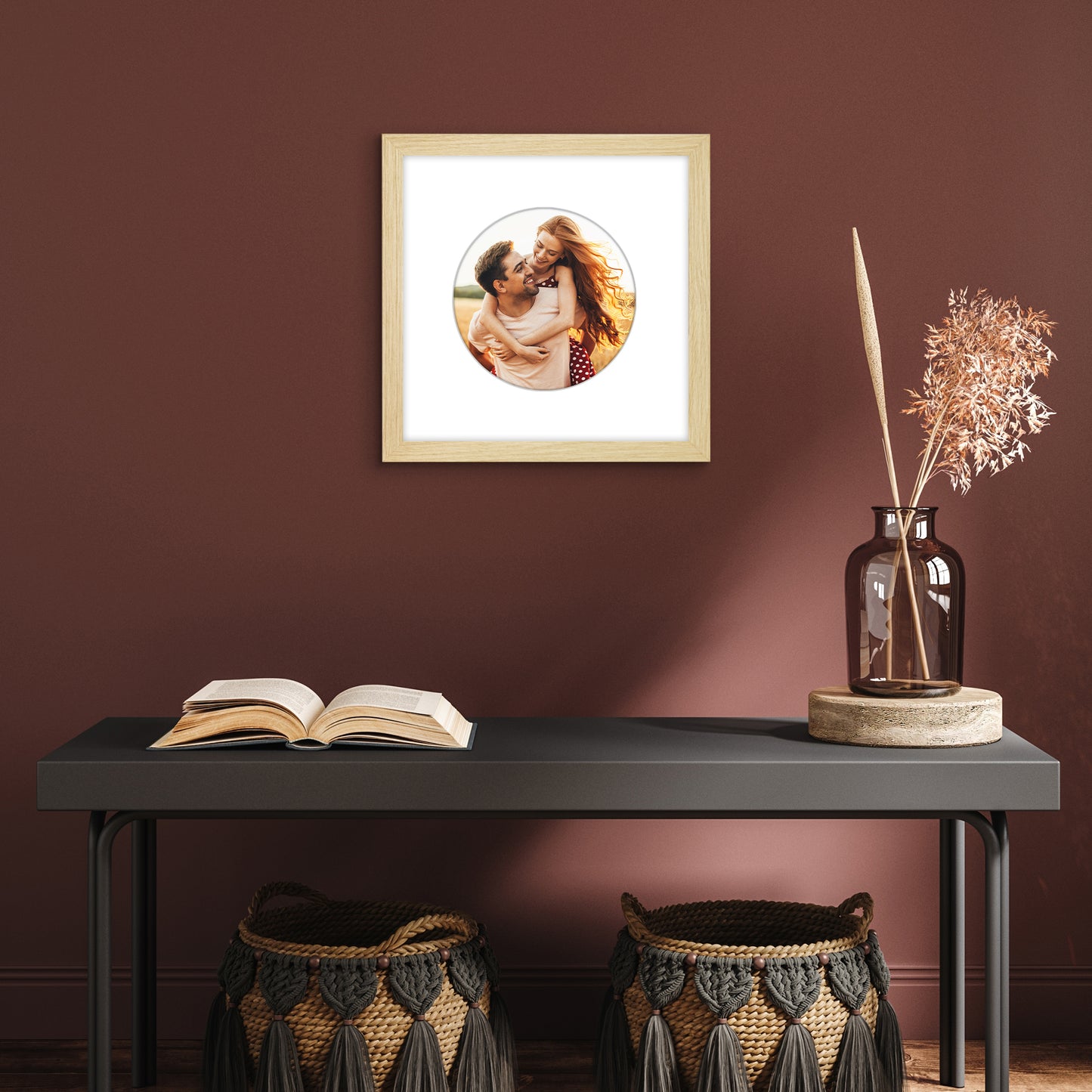 Picture Frame With Round Mat - Engineered Wood Photo Frame with Shatter-Resistant Glass Cover