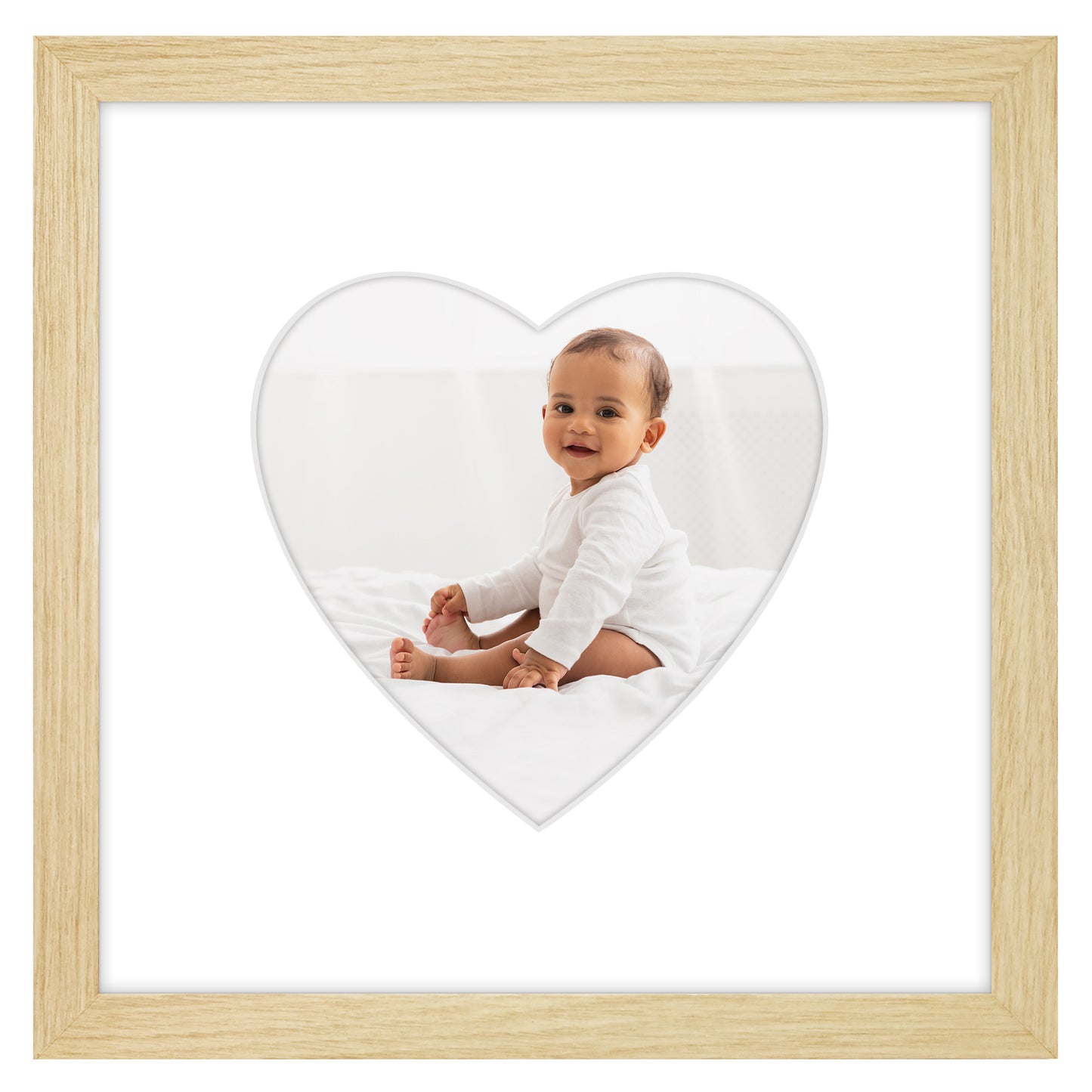 Picture Frame With Heart Shaped Mat -  Engineered Wood Photo Frame with Shatter-Resistant Glass Cover