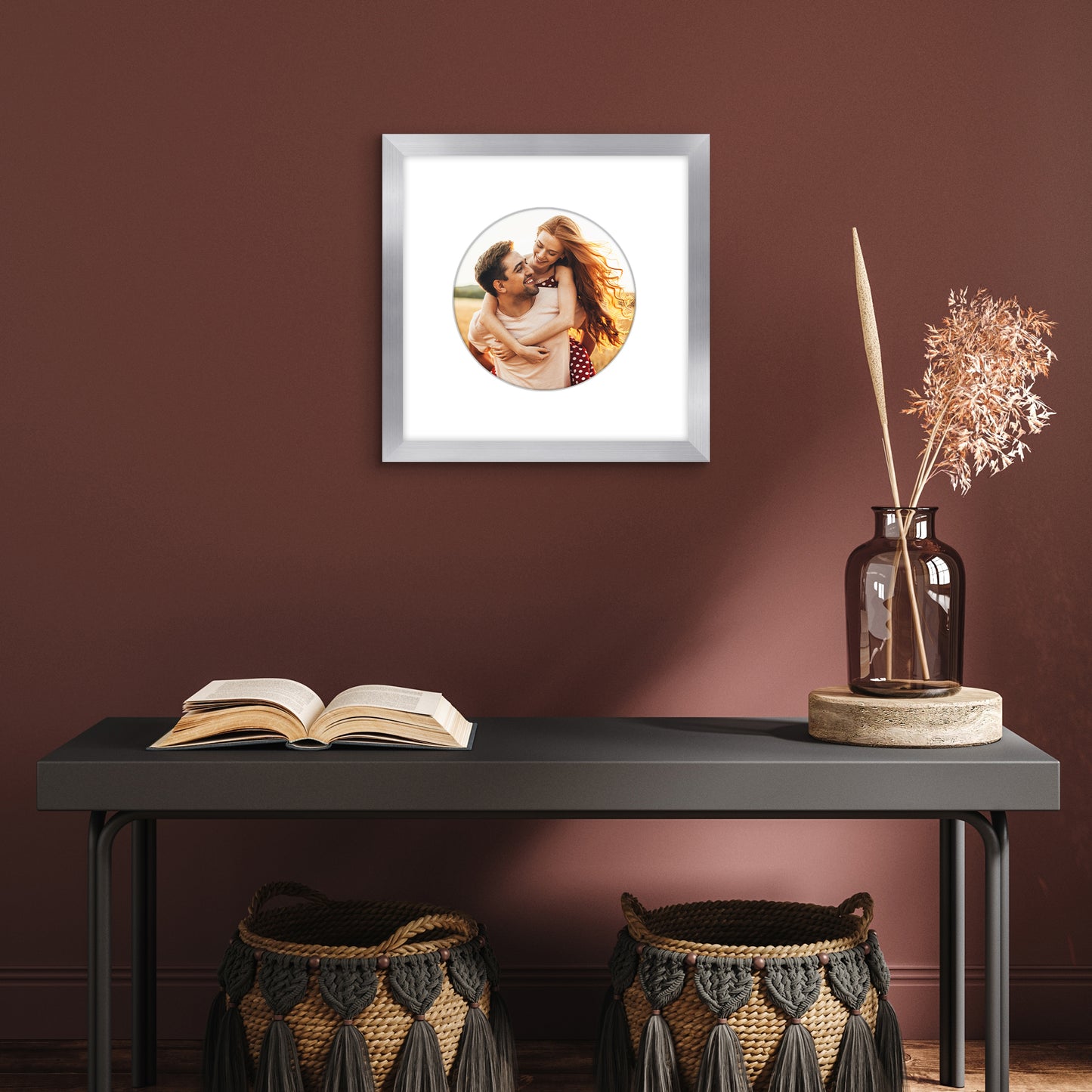 Picture Frame With Round Mat - Engineered Wood Photo Frame with Shatter-Resistant Glass Cover