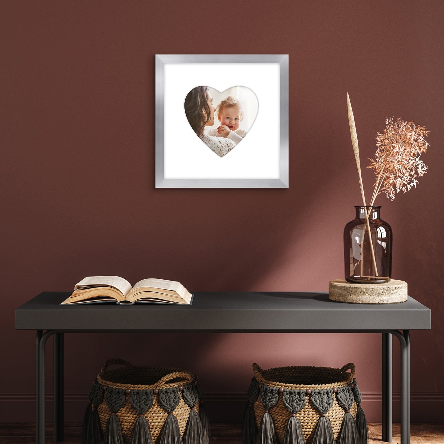 Picture Frame With Heart Shaped Mat -  Engineered Wood Photo Frame with Shatter-Resistant Glass Cover