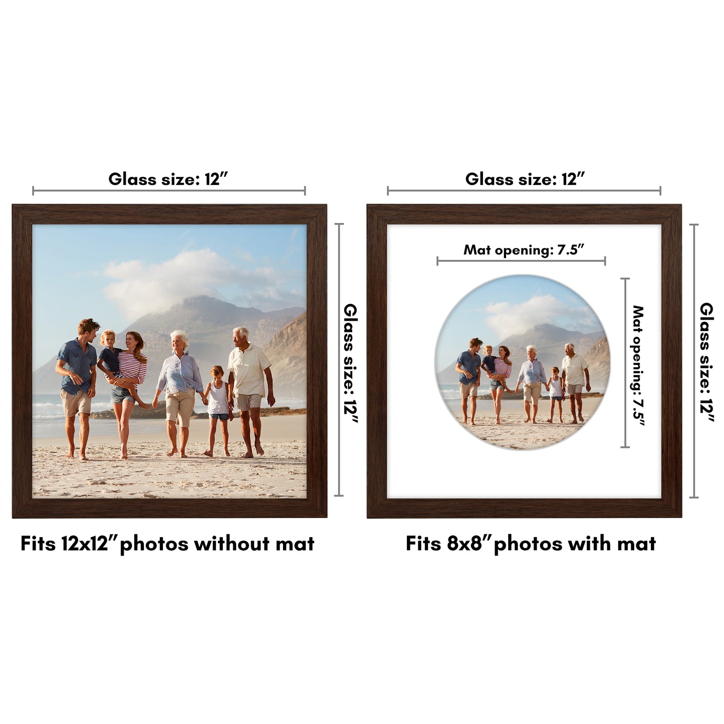 Picture Frame With Round Mat - Engineered Wood Photo Frame with Shatter-Resistant Glass Cover