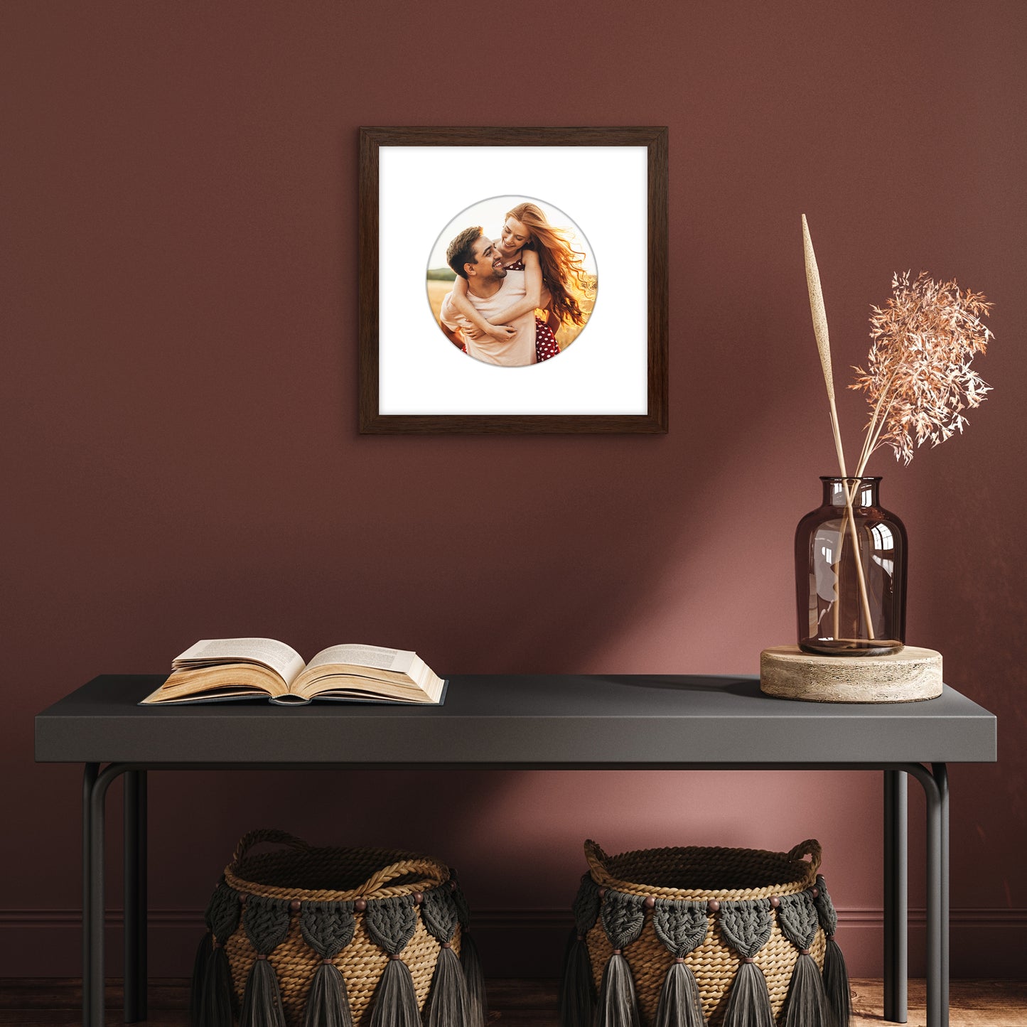 Picture Frame With Round Mat - Engineered Wood Photo Frame with Shatter-Resistant Glass Cover