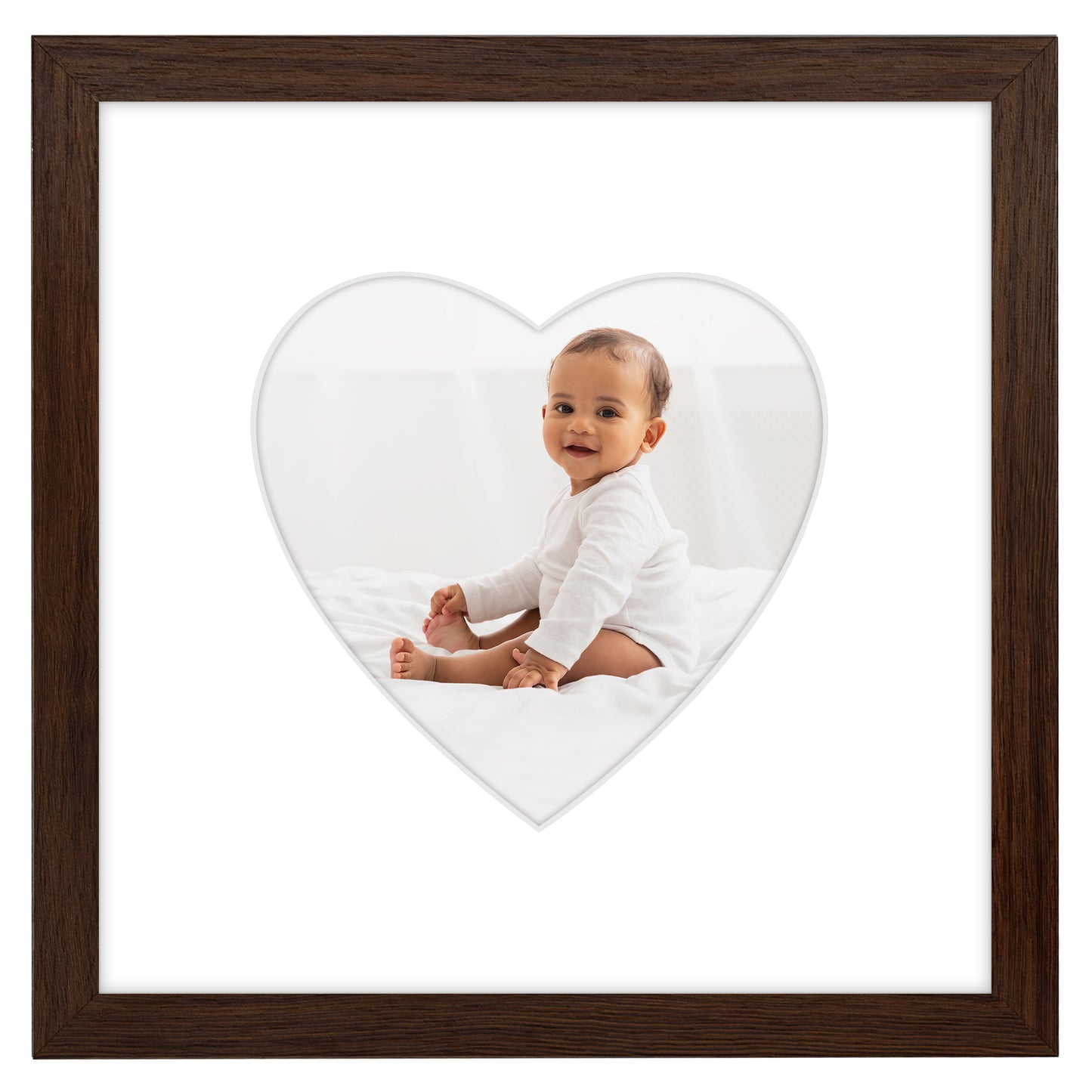 Picture Frame With Heart Shaped Mat -  Engineered Wood Photo Frame with Shatter-Resistant Glass Cover