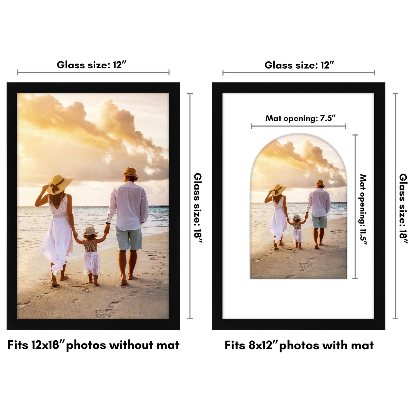 Picture Frame With Arch Mat - Engineered Wood Photo Frame with Shatter-Resistant Glass Cover