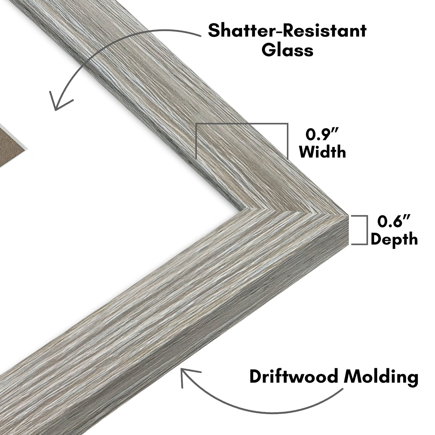 Picture Frame With Arch Mat - Engineered Wood Photo Frame with Shatter-Resistant Glass Cover