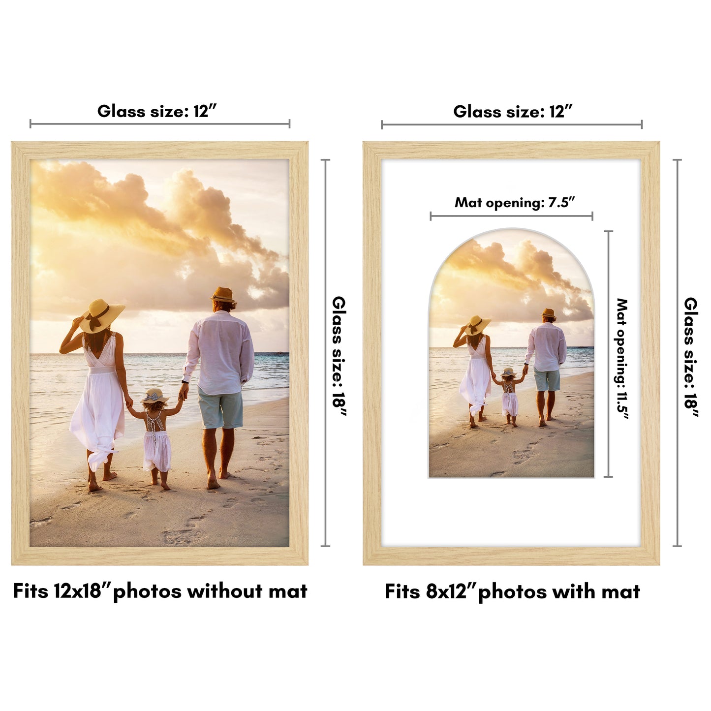 Picture Frame With Arch Mat - Engineered Wood Photo Frame with Shatter-Resistant Glass Cover