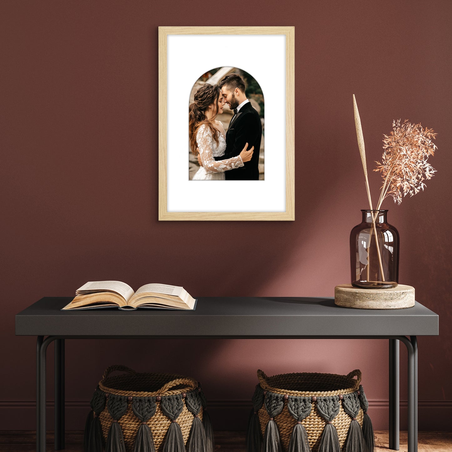 Picture Frame With Arch Mat - Engineered Wood Photo Frame with Shatter-Resistant Glass Cover