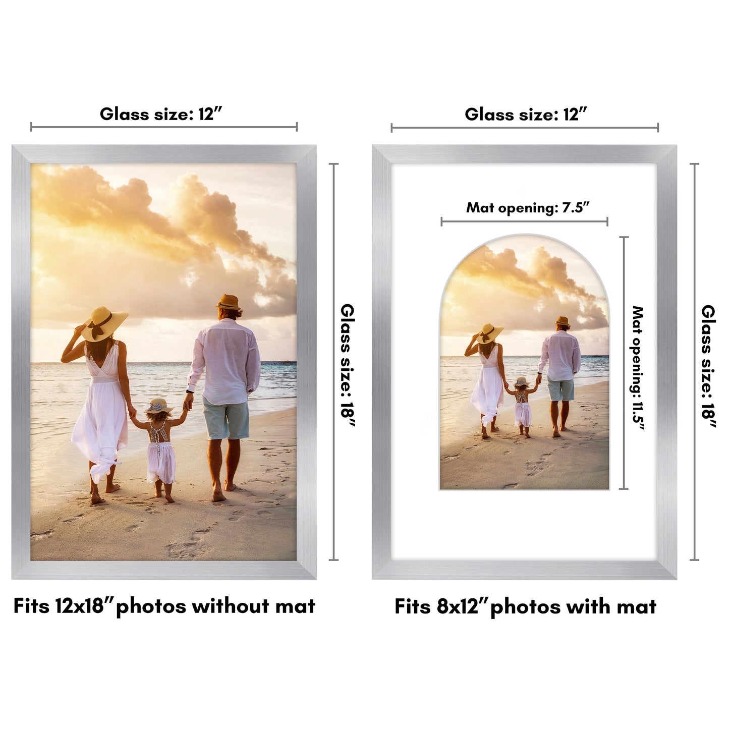 Picture Frame With Arch Mat - Engineered Wood Photo Frame with Shatter-Resistant Glass Cover