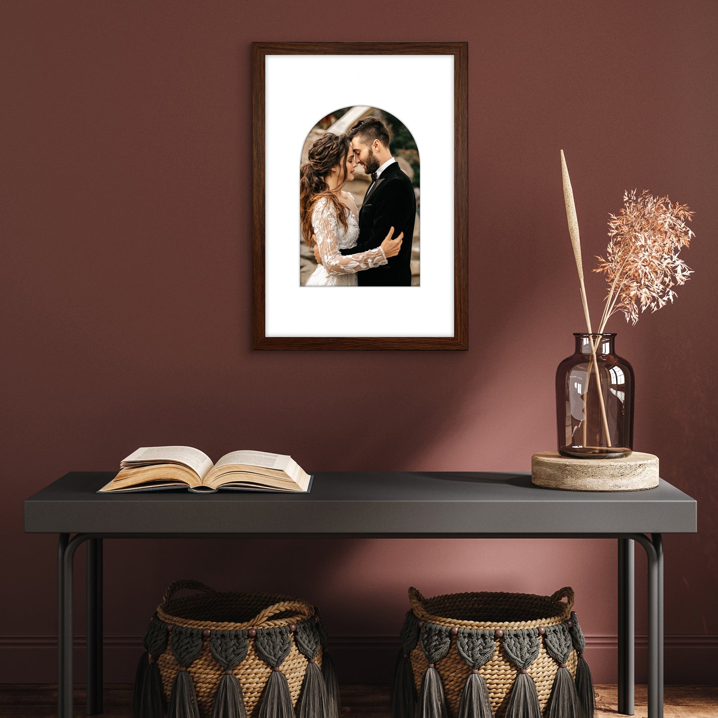 Picture Frame With Arch Mat - Engineered Wood Photo Frame with Shatter-Resistant Glass Cover