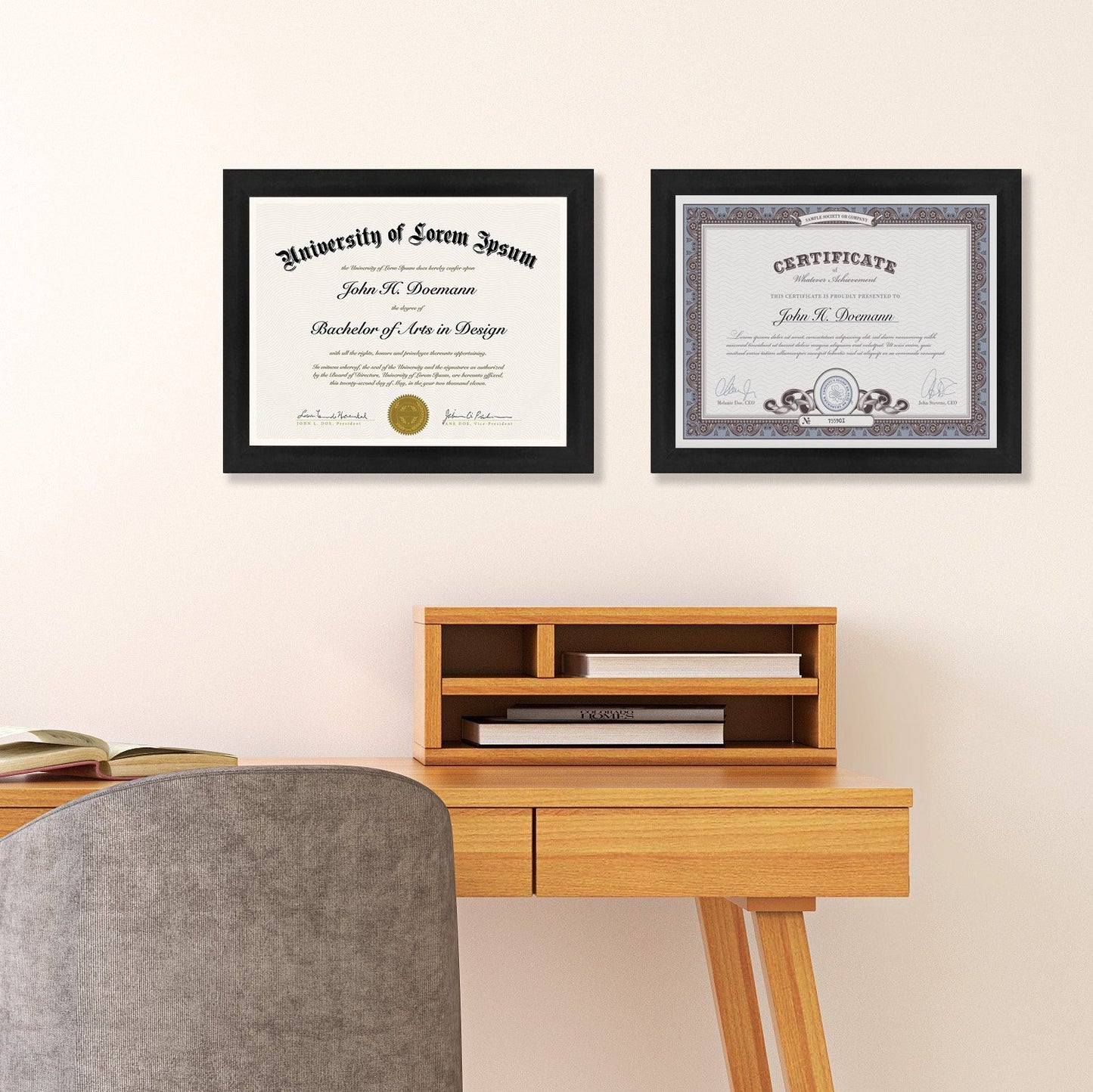 Document Frame with Polished Glass - Horizontal and Vertical Formats for Wall - 8.5" x 11" - Picture Frame - Americanflat
