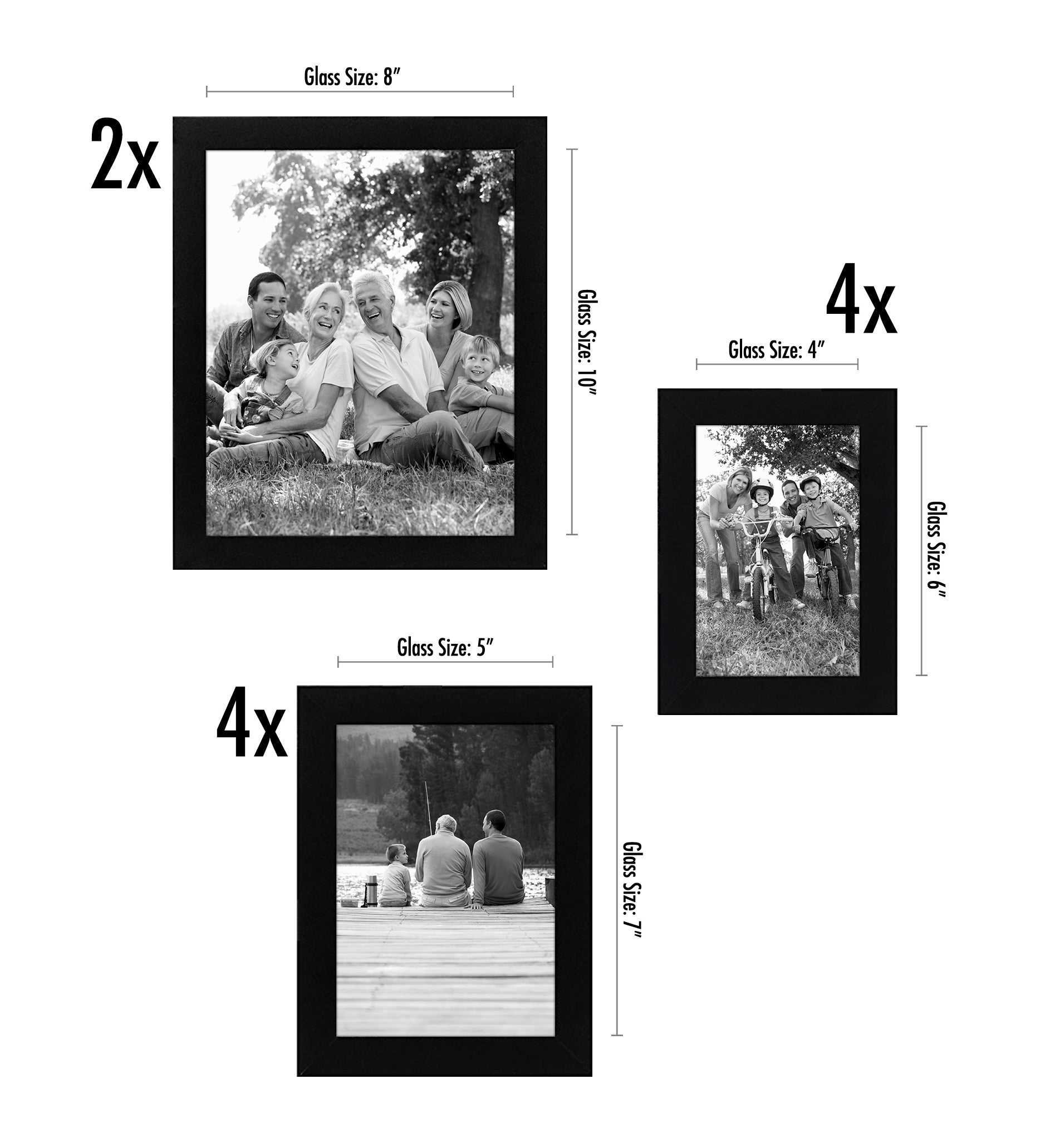 XUANLUO Picture Frames 10 Pack Collage Gallery Wall Decor Set with 4x6 5x7  8x10 Photo Frame for Tabletop or Mounting