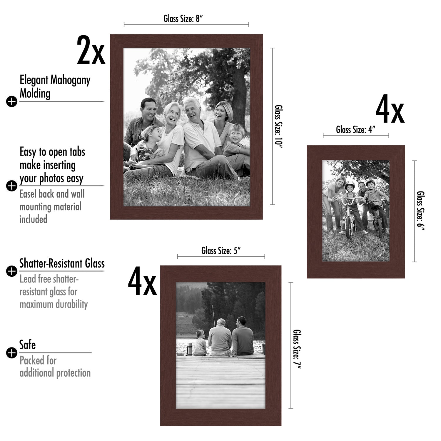 SESEAT Picture Frames Collage, Gallery Wall Frame Set with 11x14 8x10 5x7  4x6 Frames in 3 Different Finishes, Set of 10