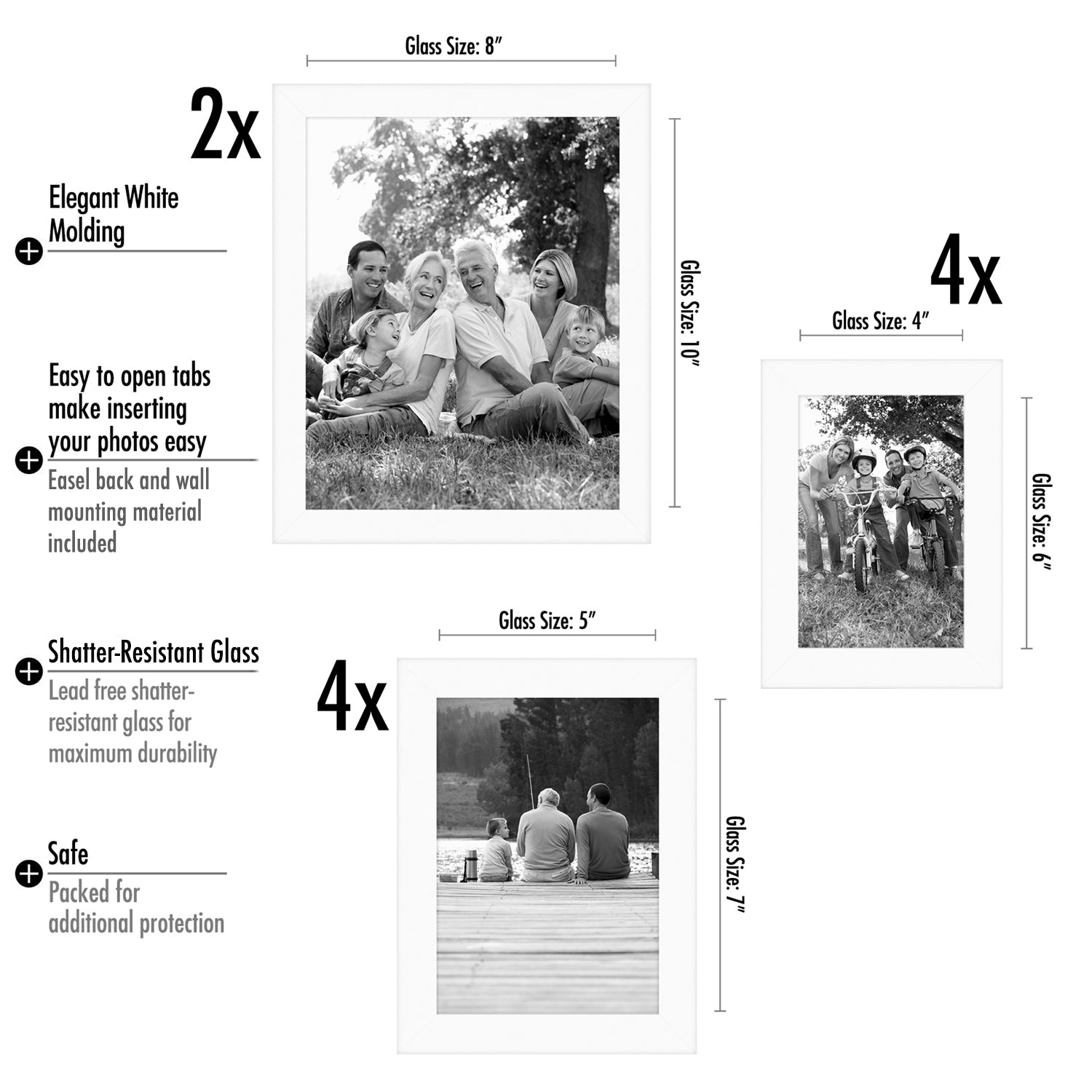 10-Piece Multi Pack; Includes 8x10, 5x7, and 4x6 Frames, Gallery Set - Picture Frame - Americanflat