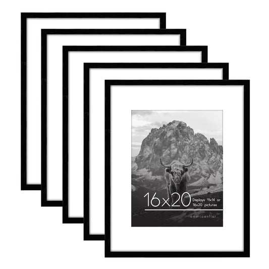 16x20 Set of 5 Black with Mat Sawtooth Hanger - Horizontal And Vertical Formats - Picture Frame