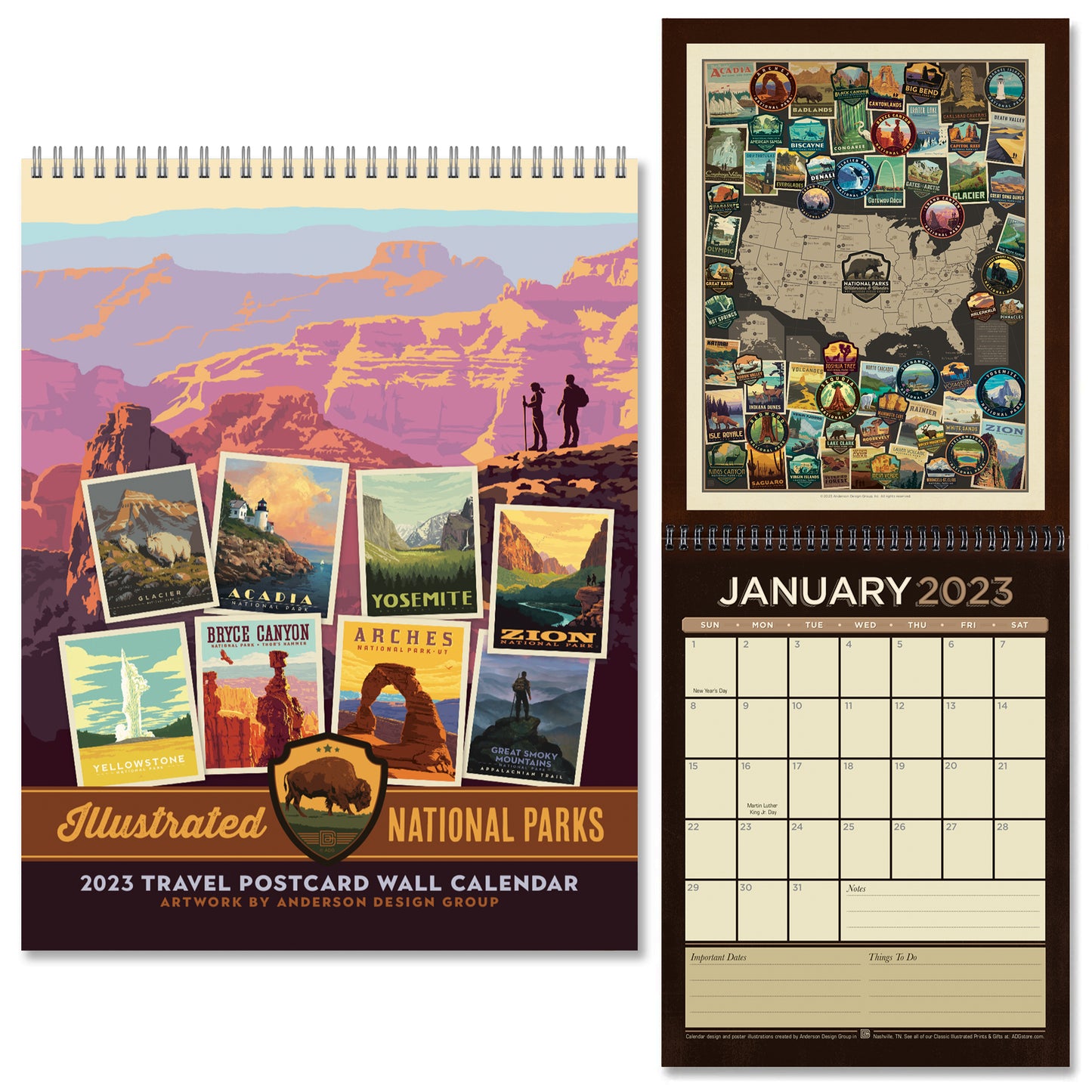 National Park Postcards Design by Anderson Design Group - 2023 Wall Calendar