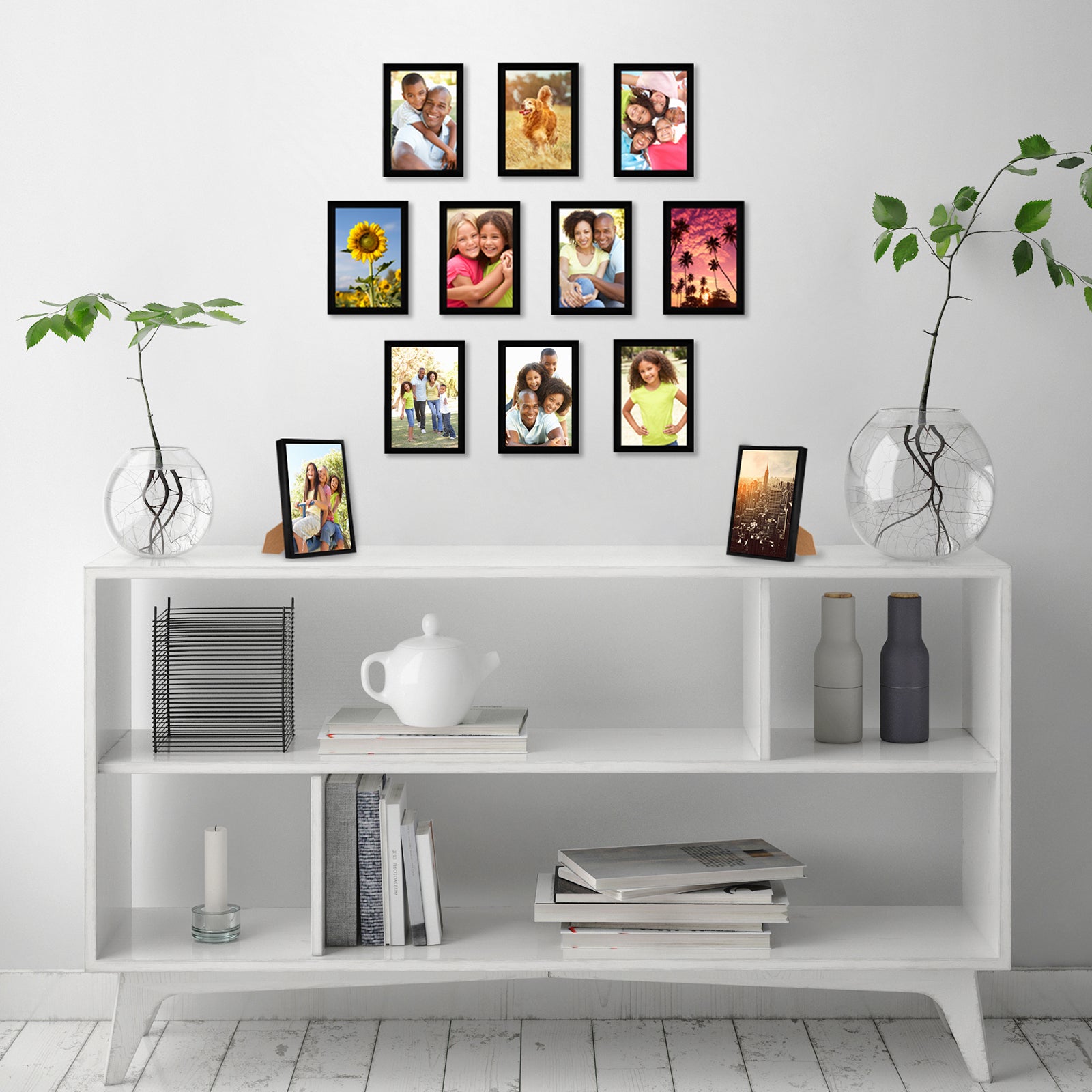 12 Piece Black Picture Frame Set with Polished Glass - Horizontal and Vertical Formats for Wall and Tabletop - Picture Frame - Americanflat