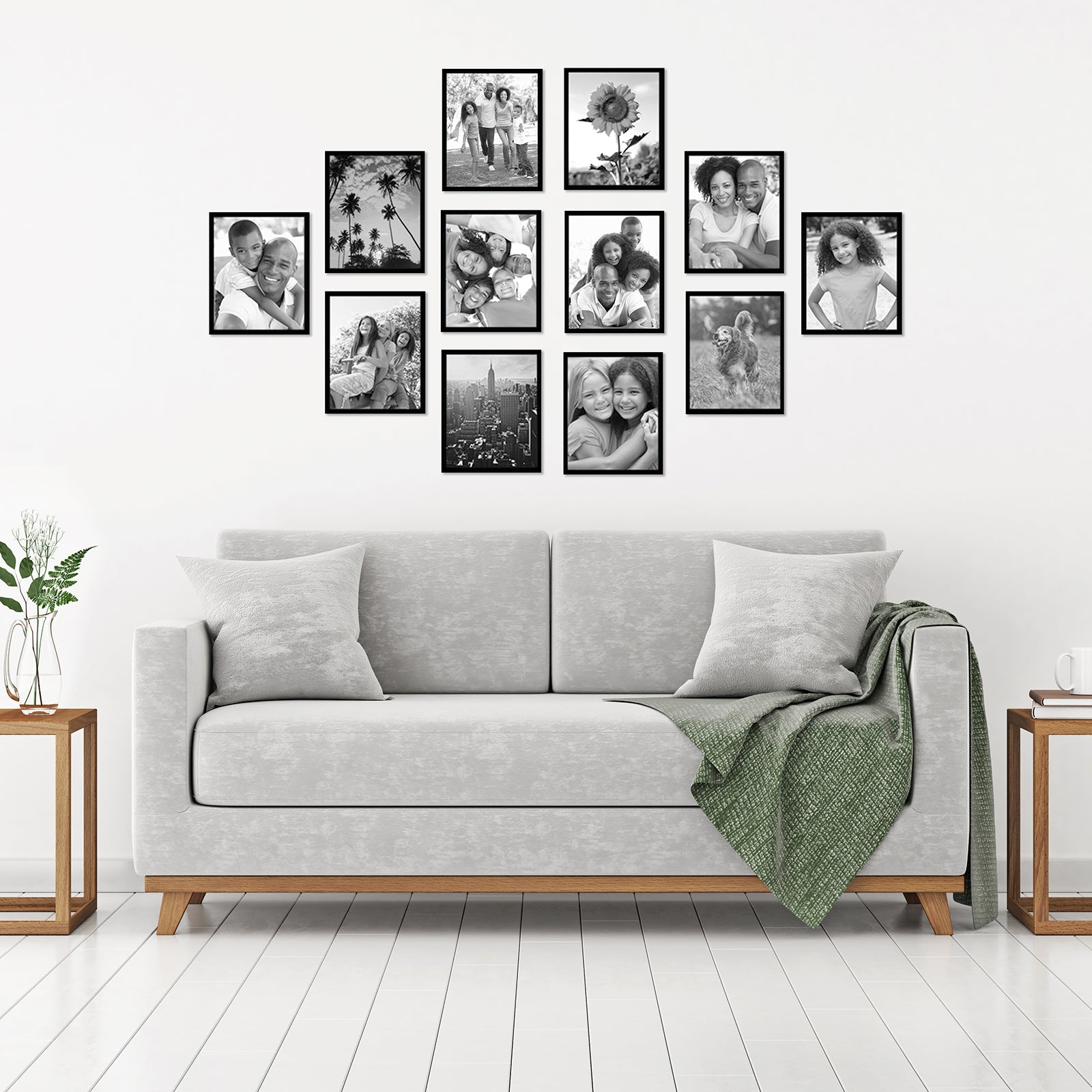 12 Piece Black Picture Frame Set with Polished Glass - Horizontal and Vertical Formats for Wall and Tabletop - Picture Frame - Americanflat