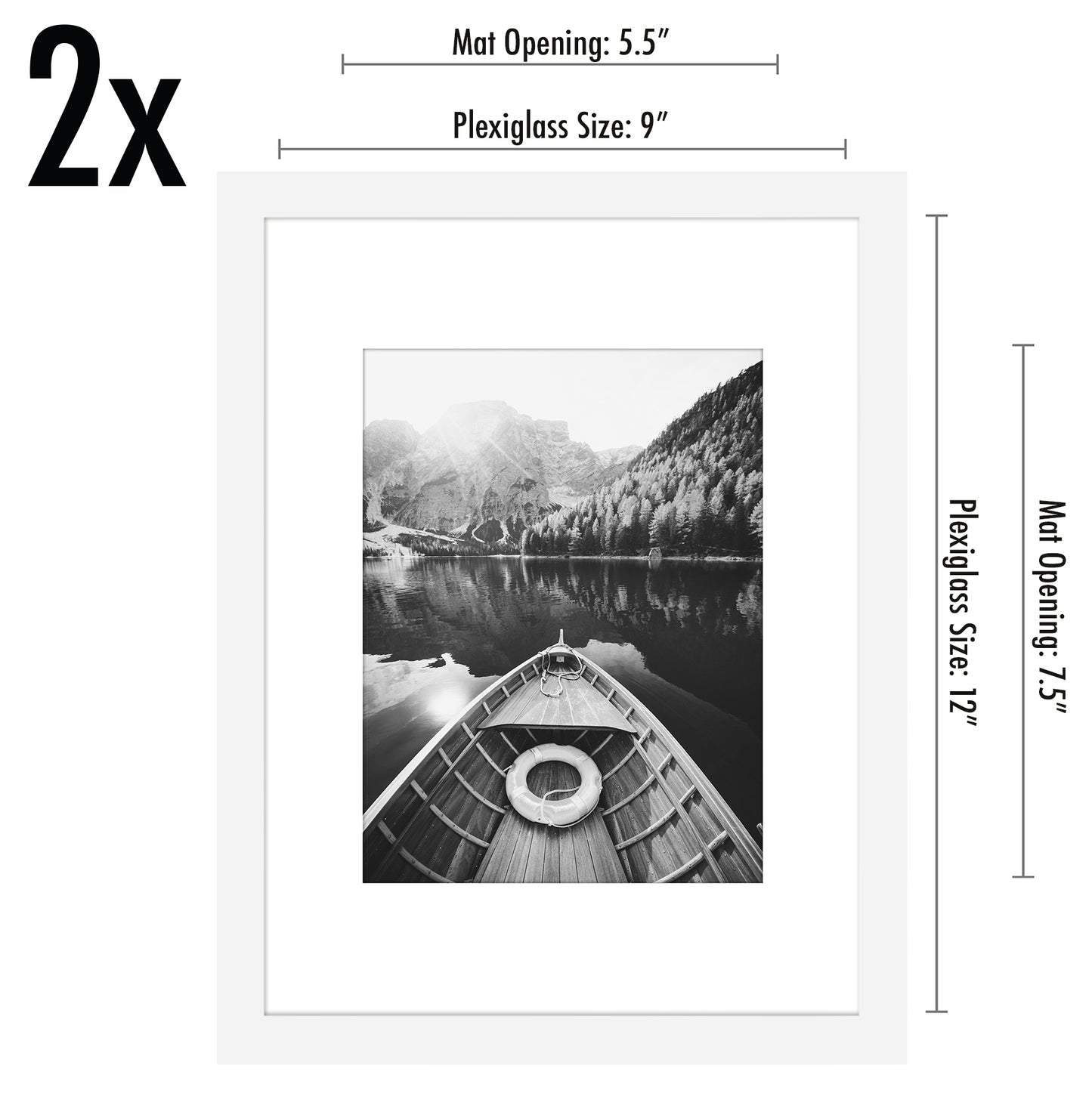 Picture Frame - Set of 2 - with Mat or Without Mat - Plexiglass Cover and Hanging Hardware included